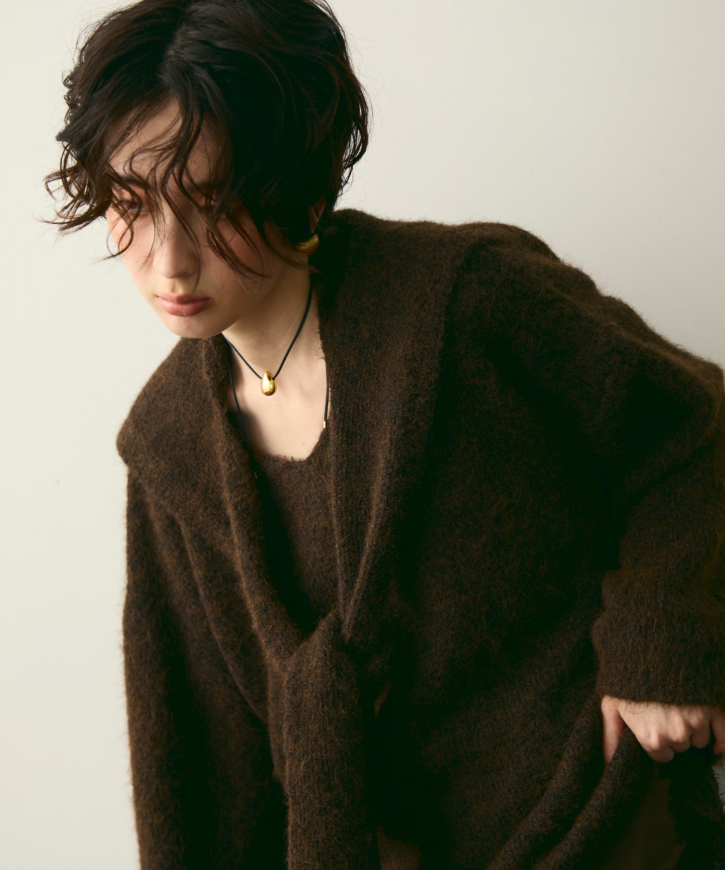 ストール付きシャギーニットプルオーバー