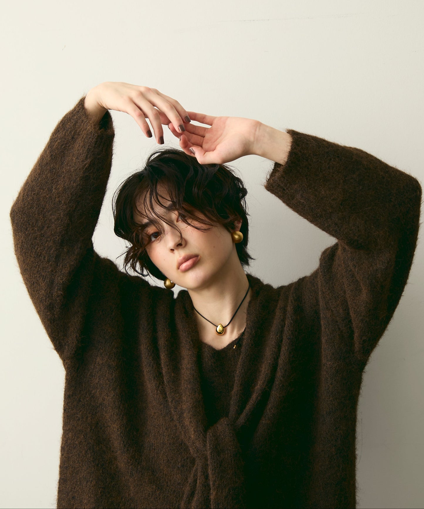 ストール付きシャギーニットプルオーバー