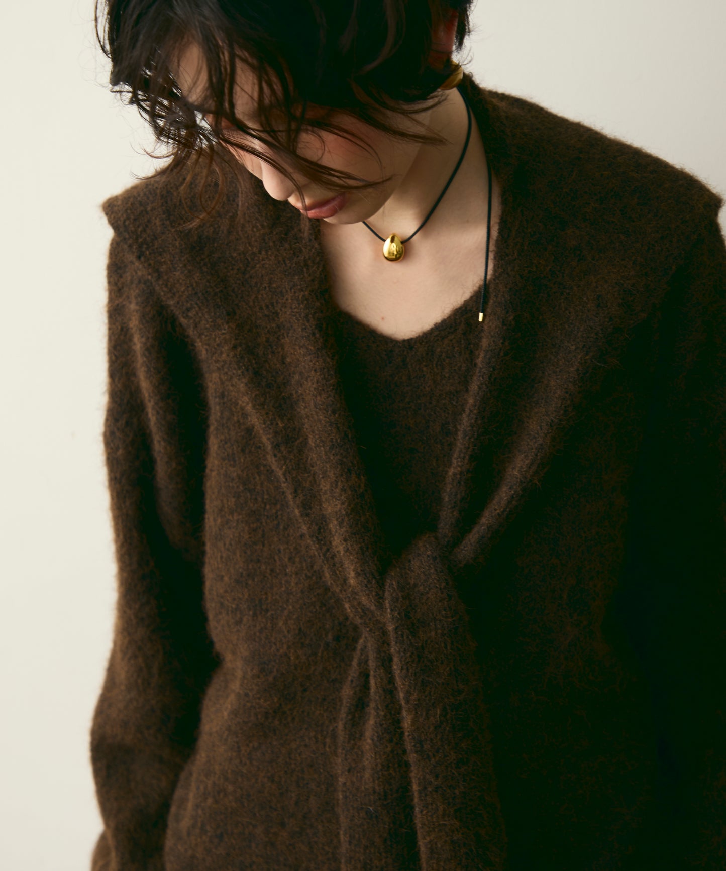 ストール付きシャギーニットプルオーバー