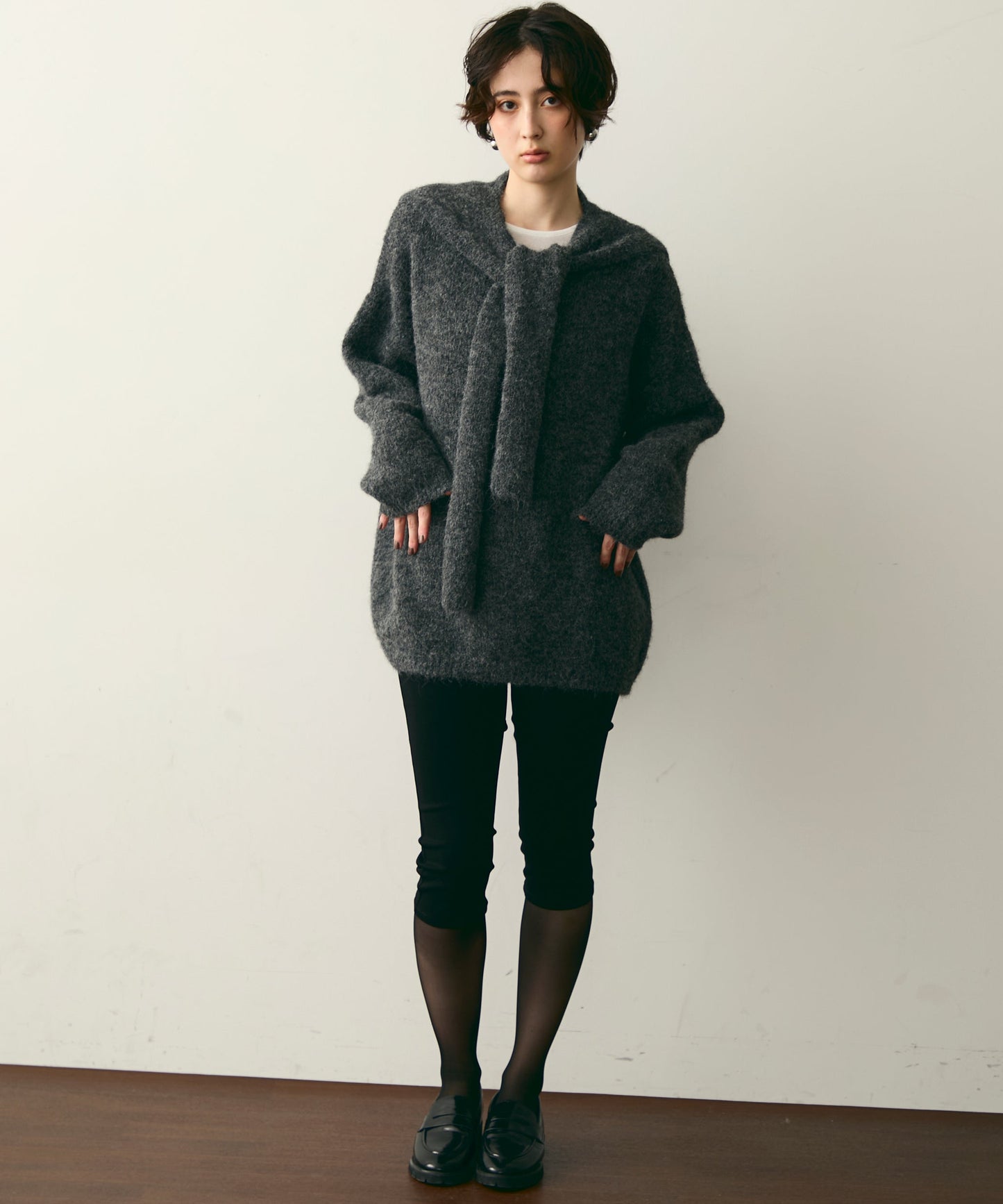 ストール付きシャギーニットプルオーバー