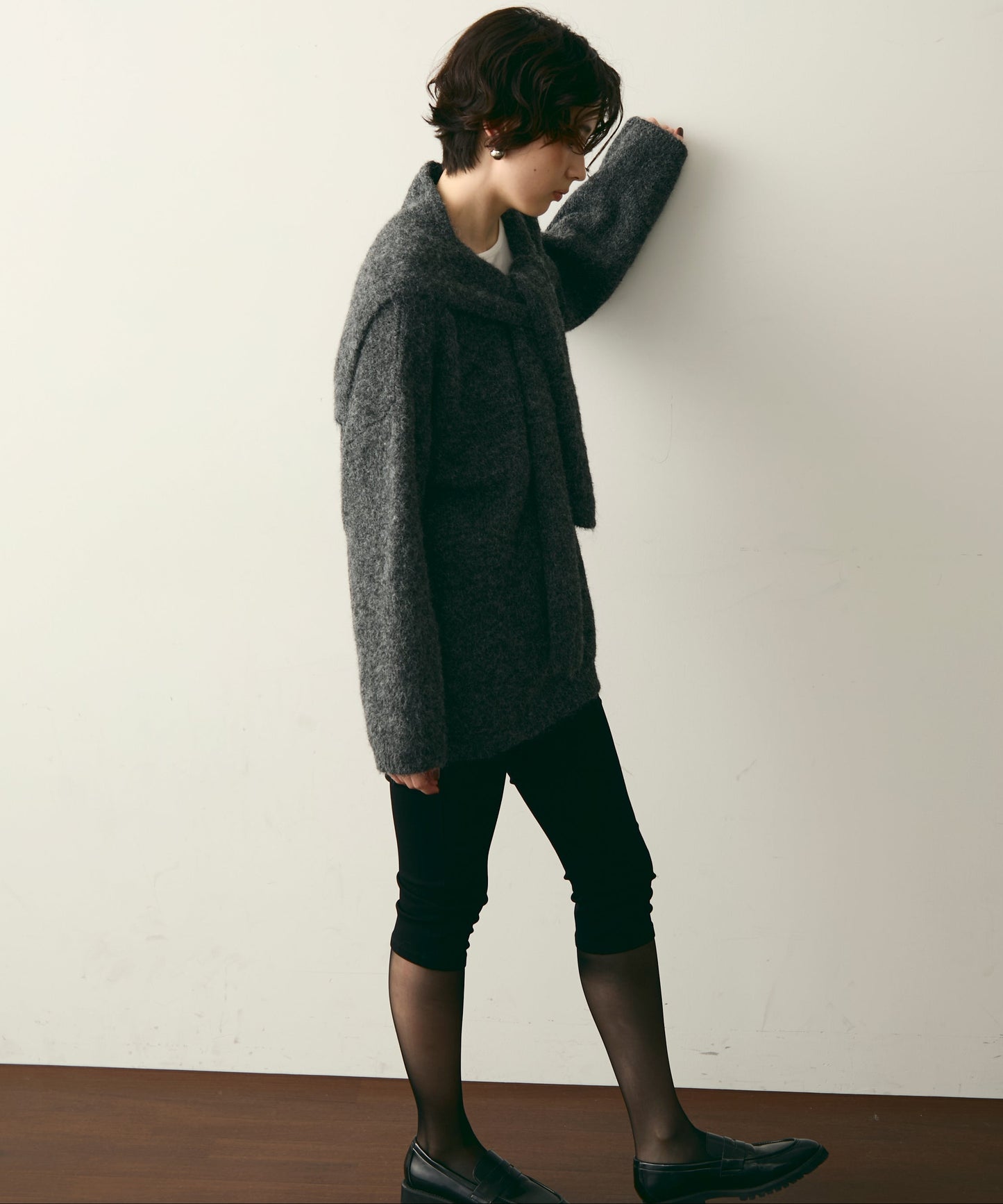 ストール付きシャギーニットプルオーバー