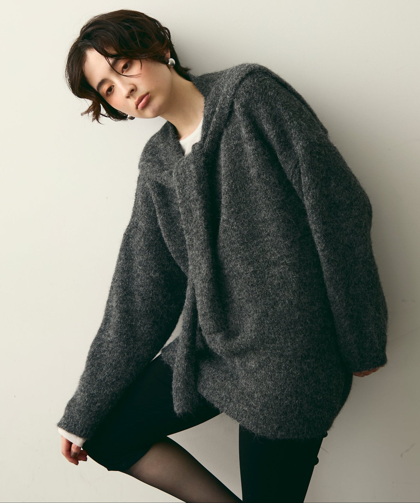 ストール付きシャギーニットプルオーバー