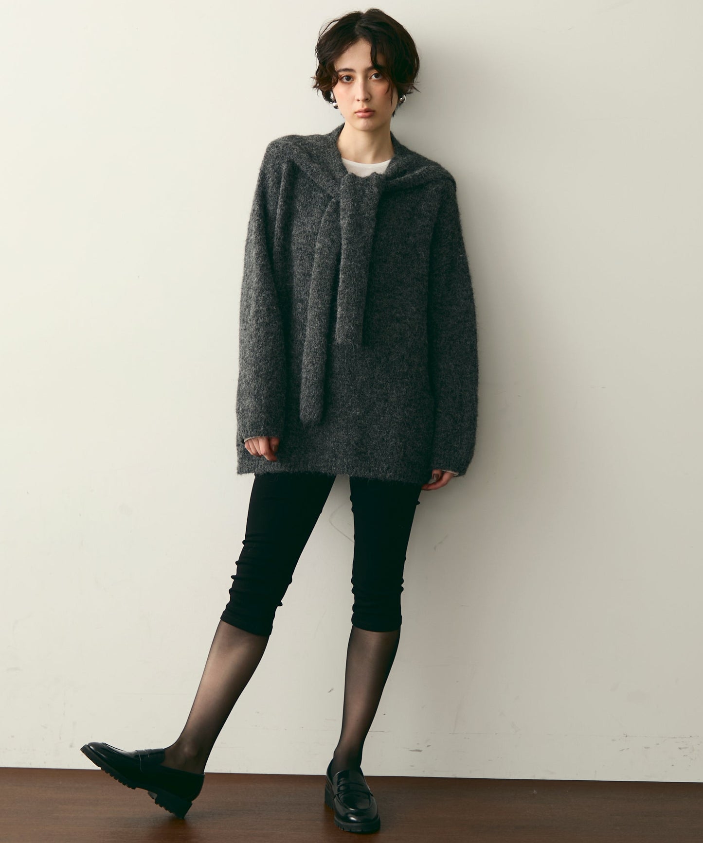 ストール付きシャギーニットプルオーバー