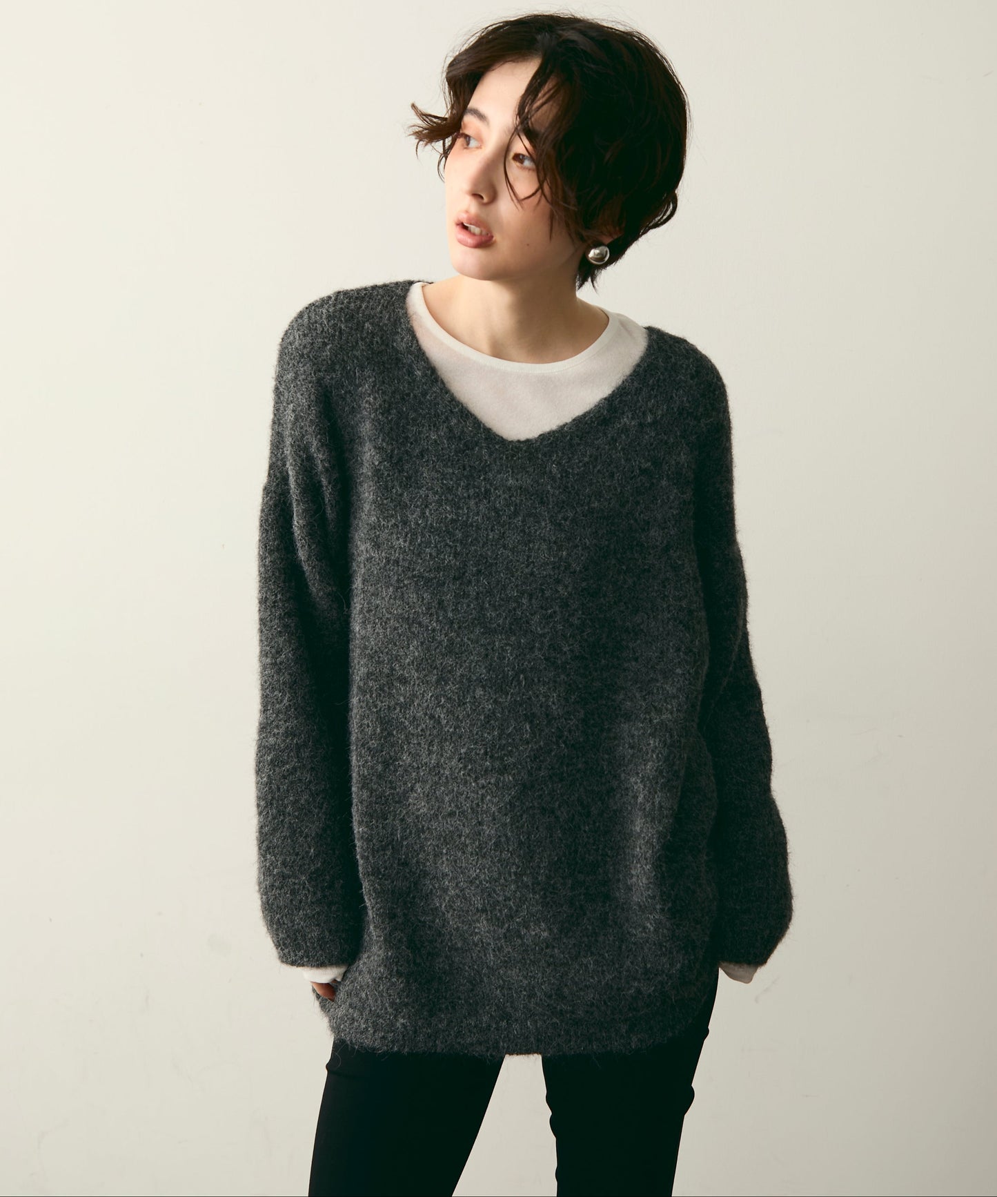 ストール付きシャギーニットプルオーバー