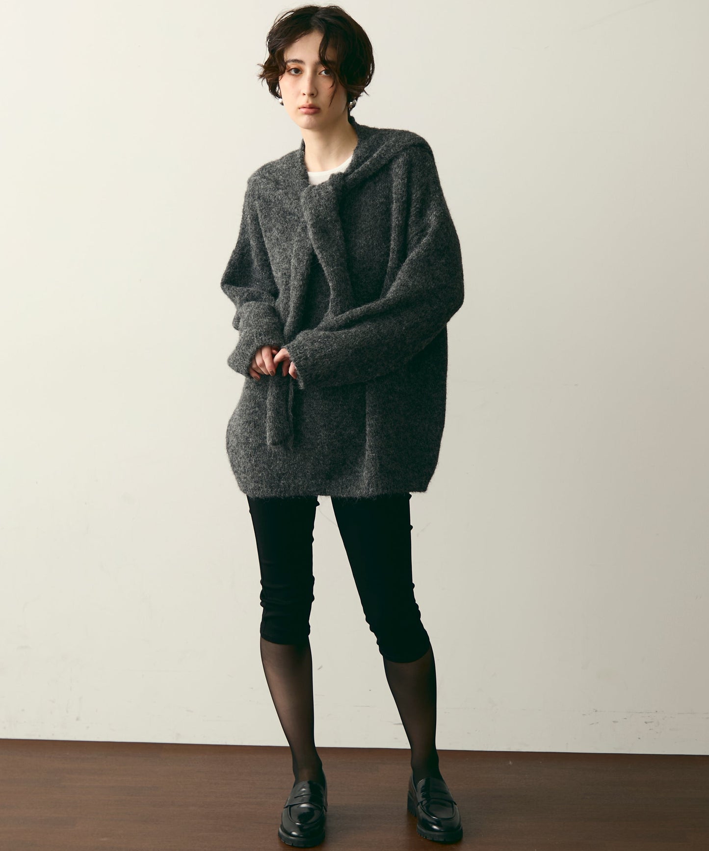 ストール付きシャギーニットプルオーバー