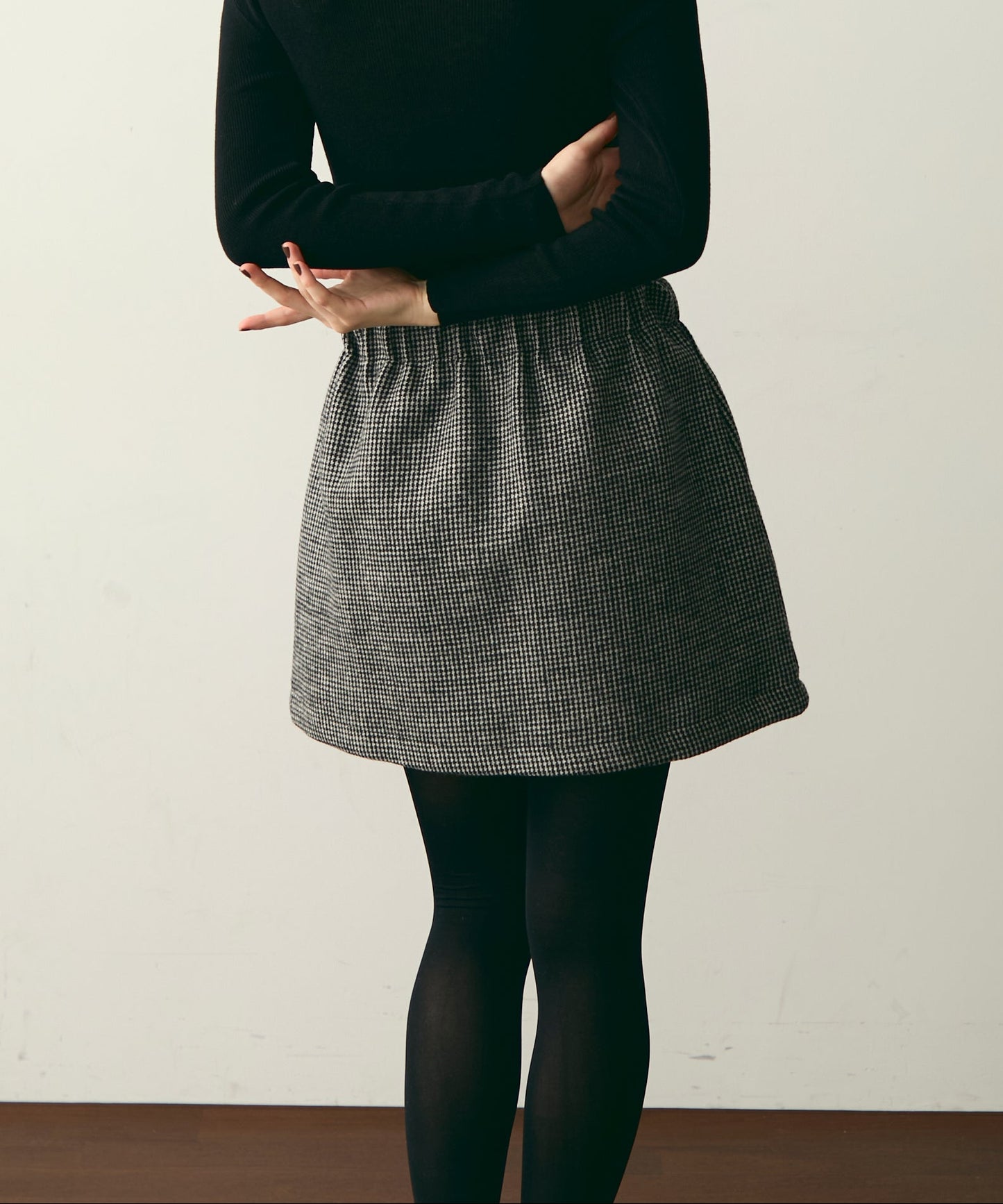 【裏起毛】ツイードギャザーミニスカート