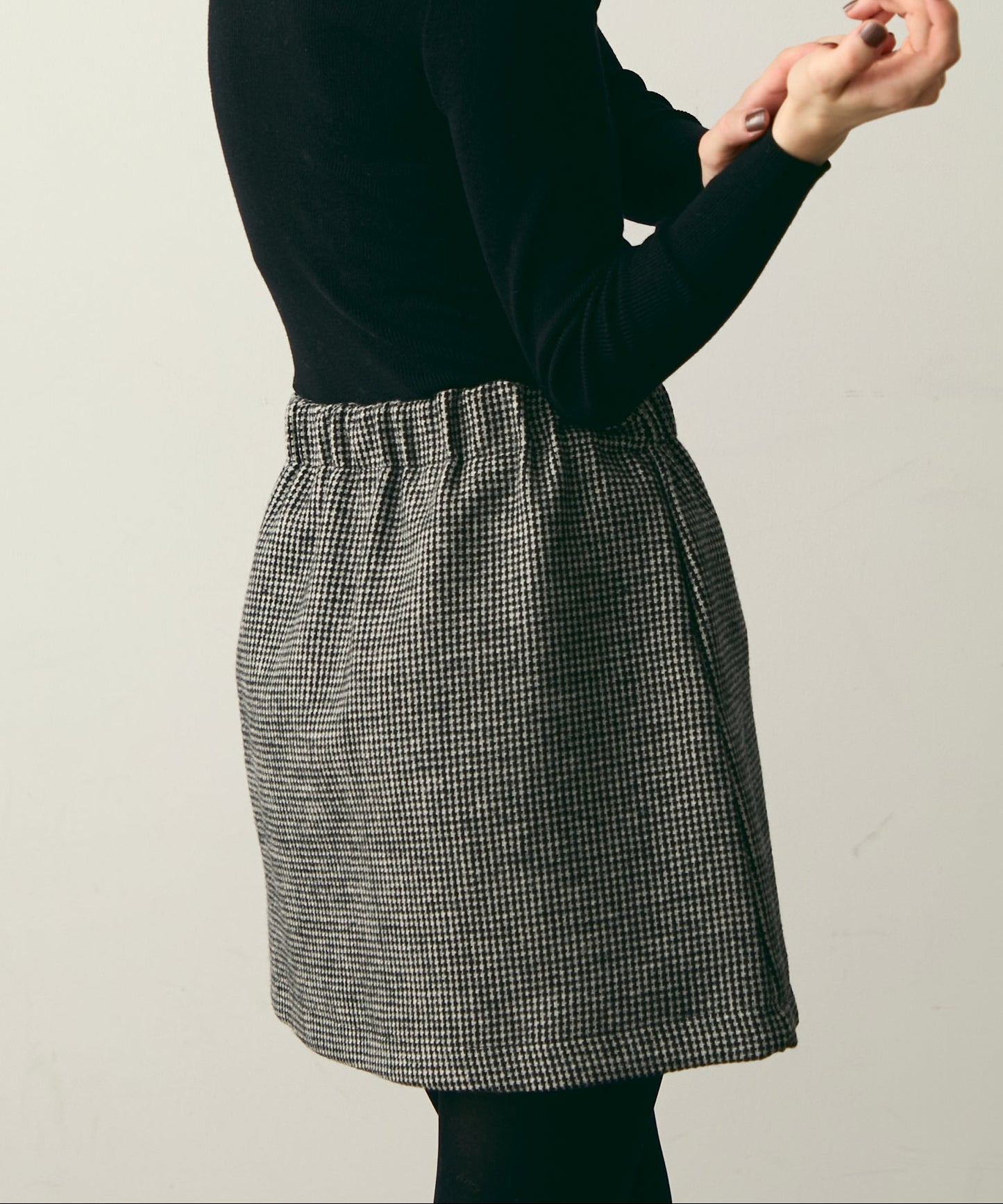 【裏起毛】ツイードギャザーミニスカート