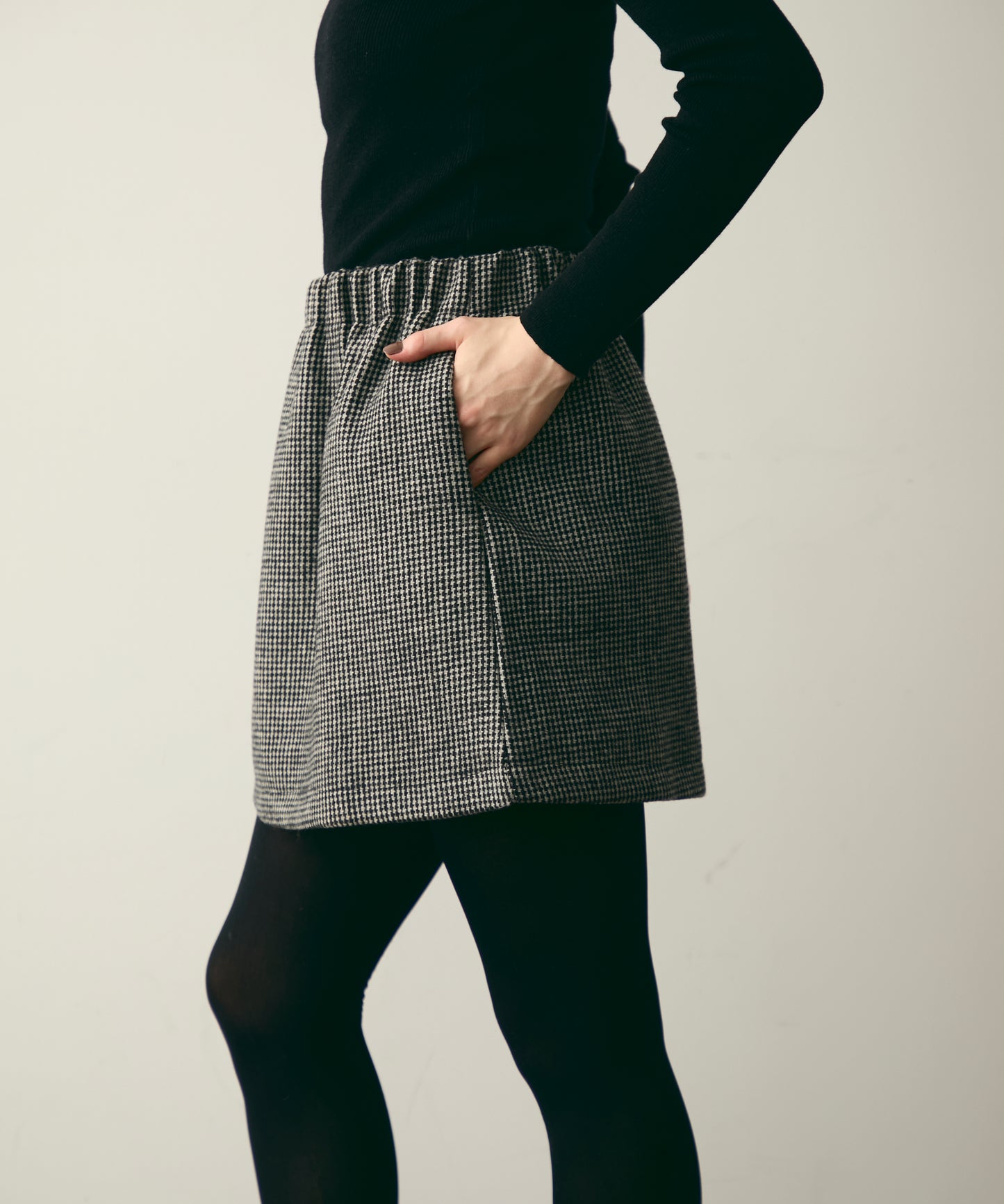 【裏起毛】ツイードギャザーミニスカート