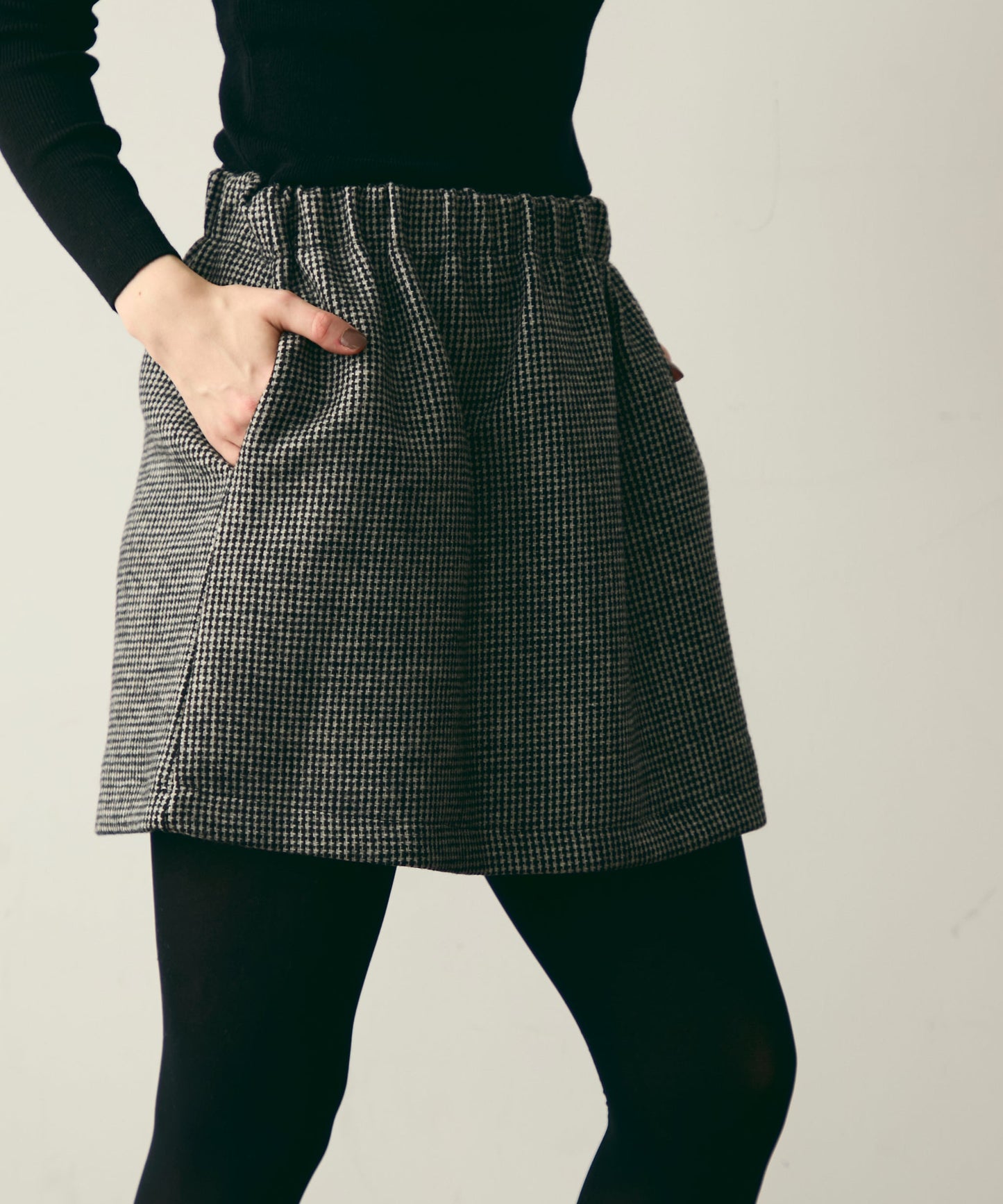 【裏起毛】ツイードギャザーミニスカート