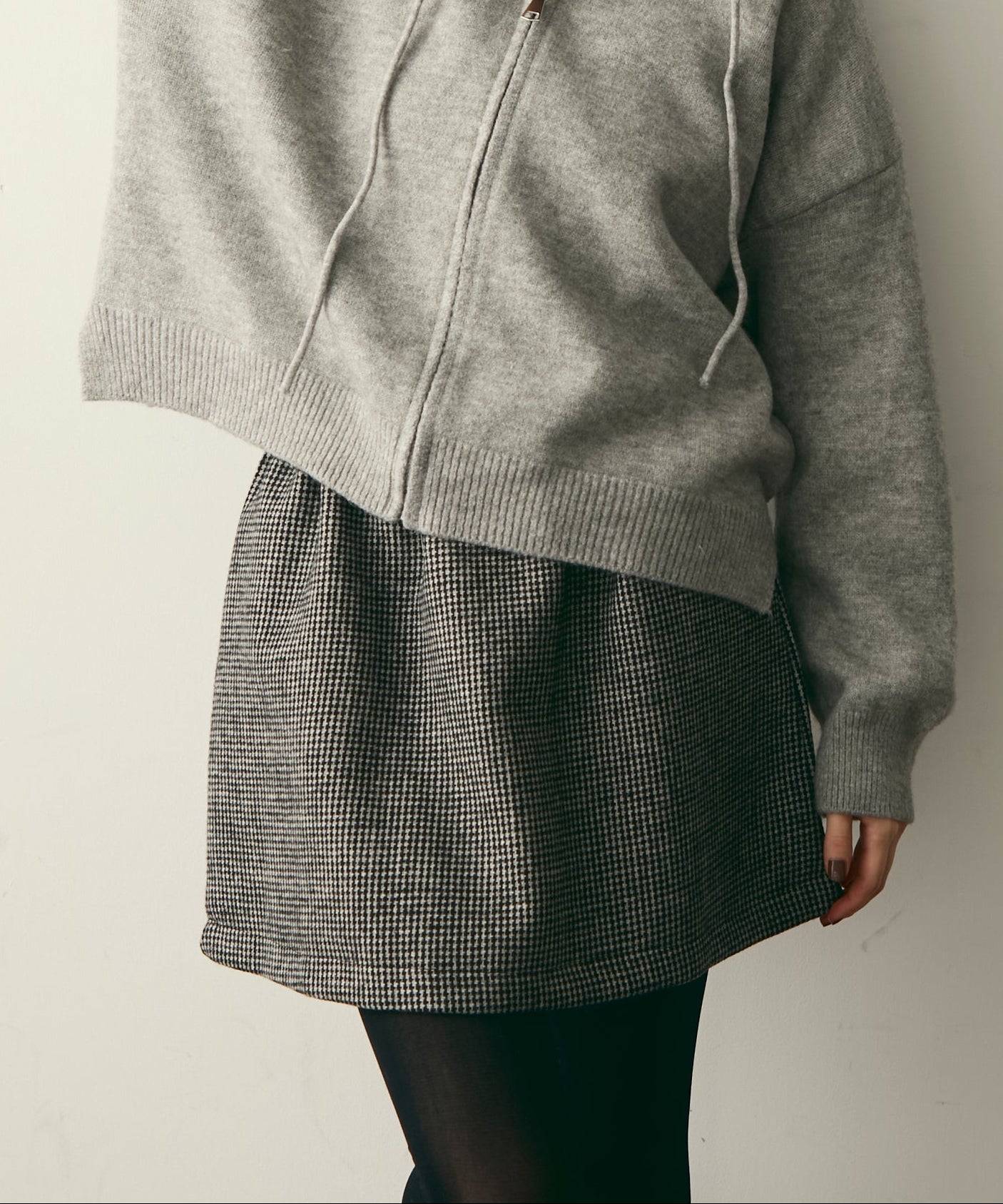 【裏起毛】ツイードギャザーミニスカート