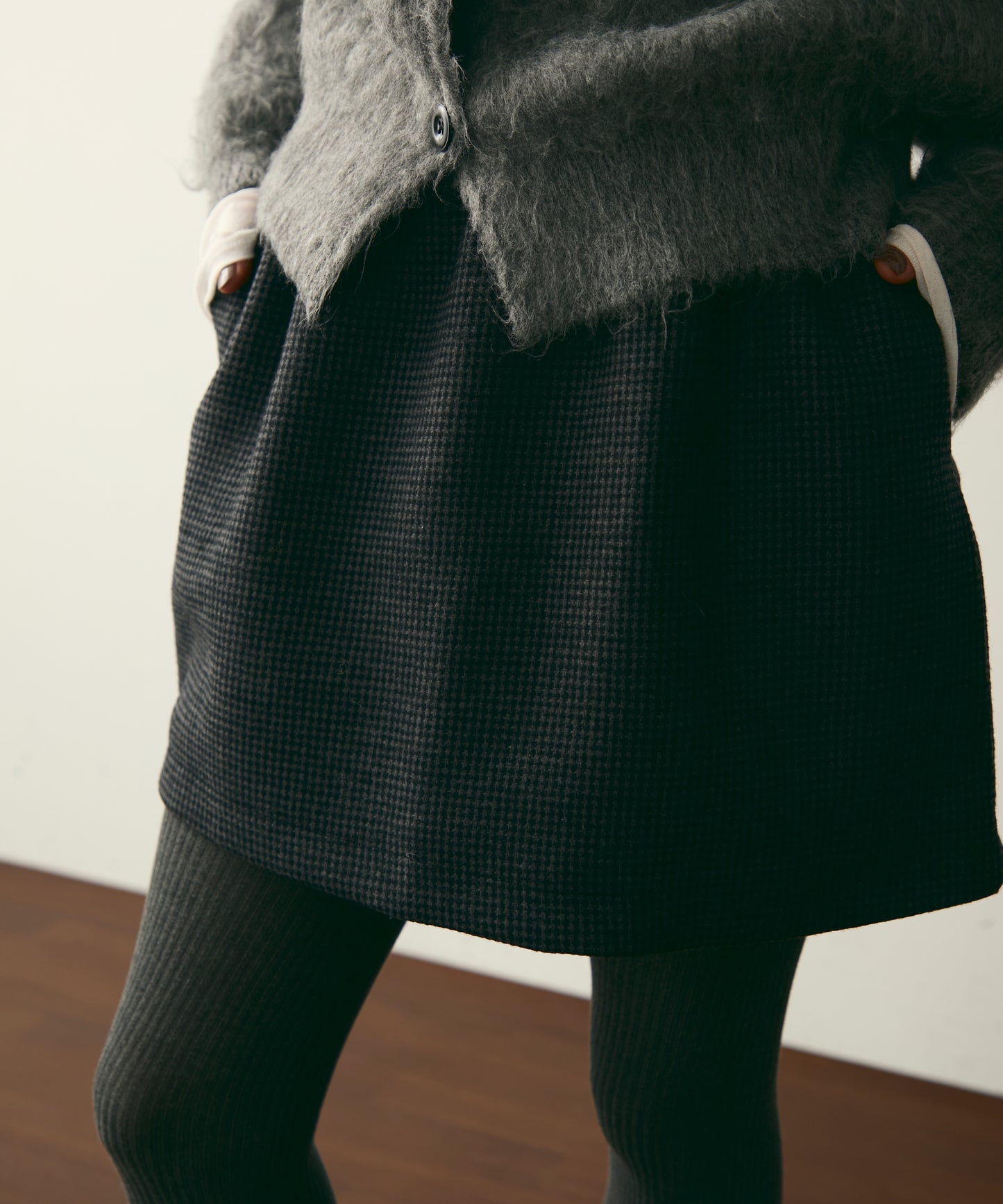 【裏起毛】ツイードギャザーミニスカート