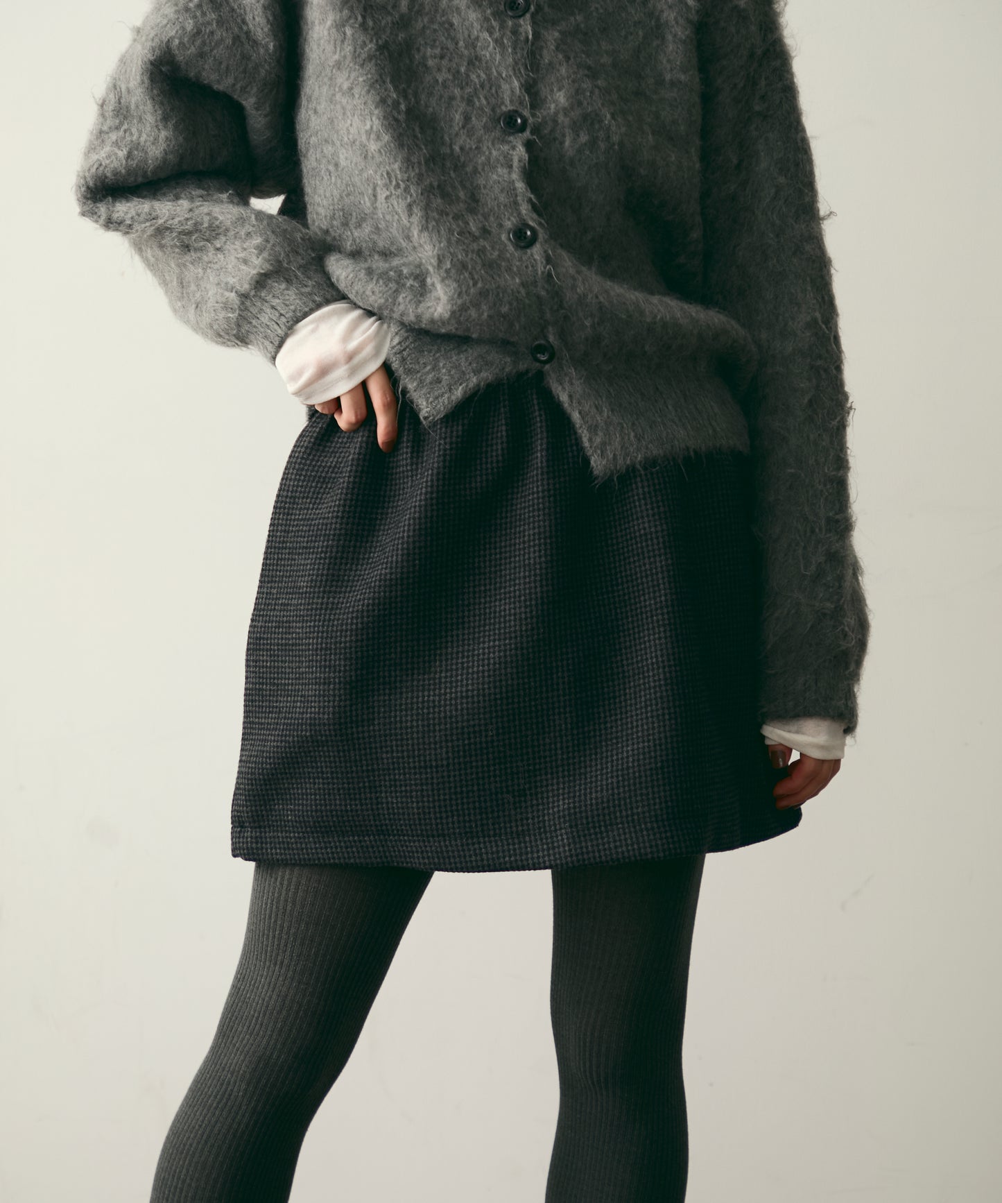 【裏起毛】ツイードギャザーミニスカート