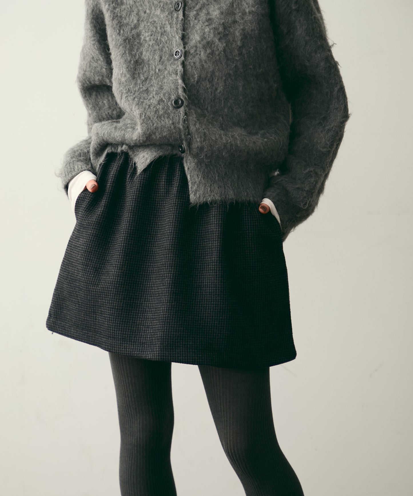【裏起毛】ツイードギャザーミニスカート
