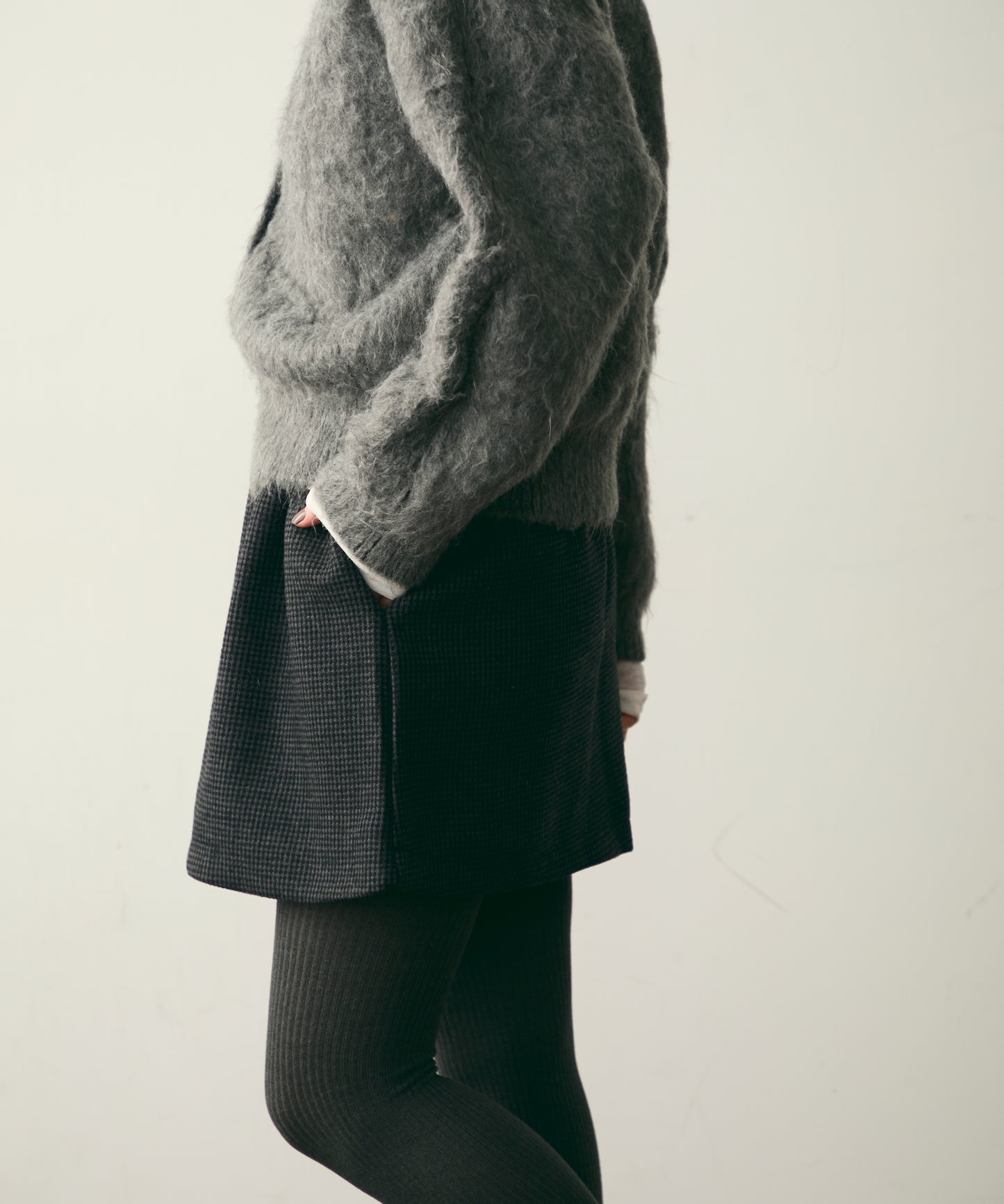 【裏起毛】ツイードギャザーミニスカート