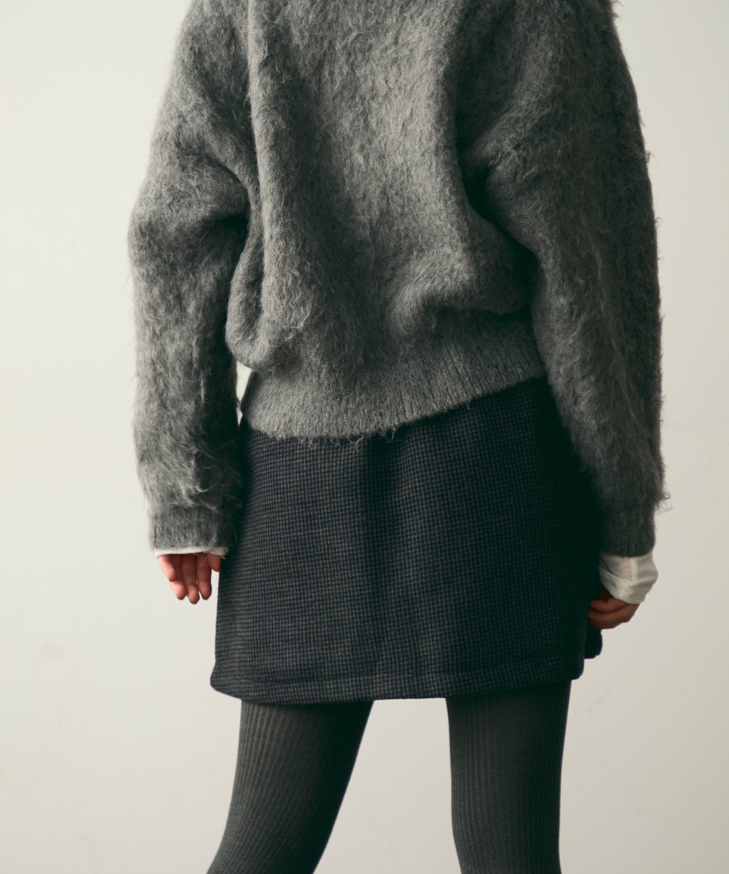 【裏起毛】ツイードギャザーミニスカート