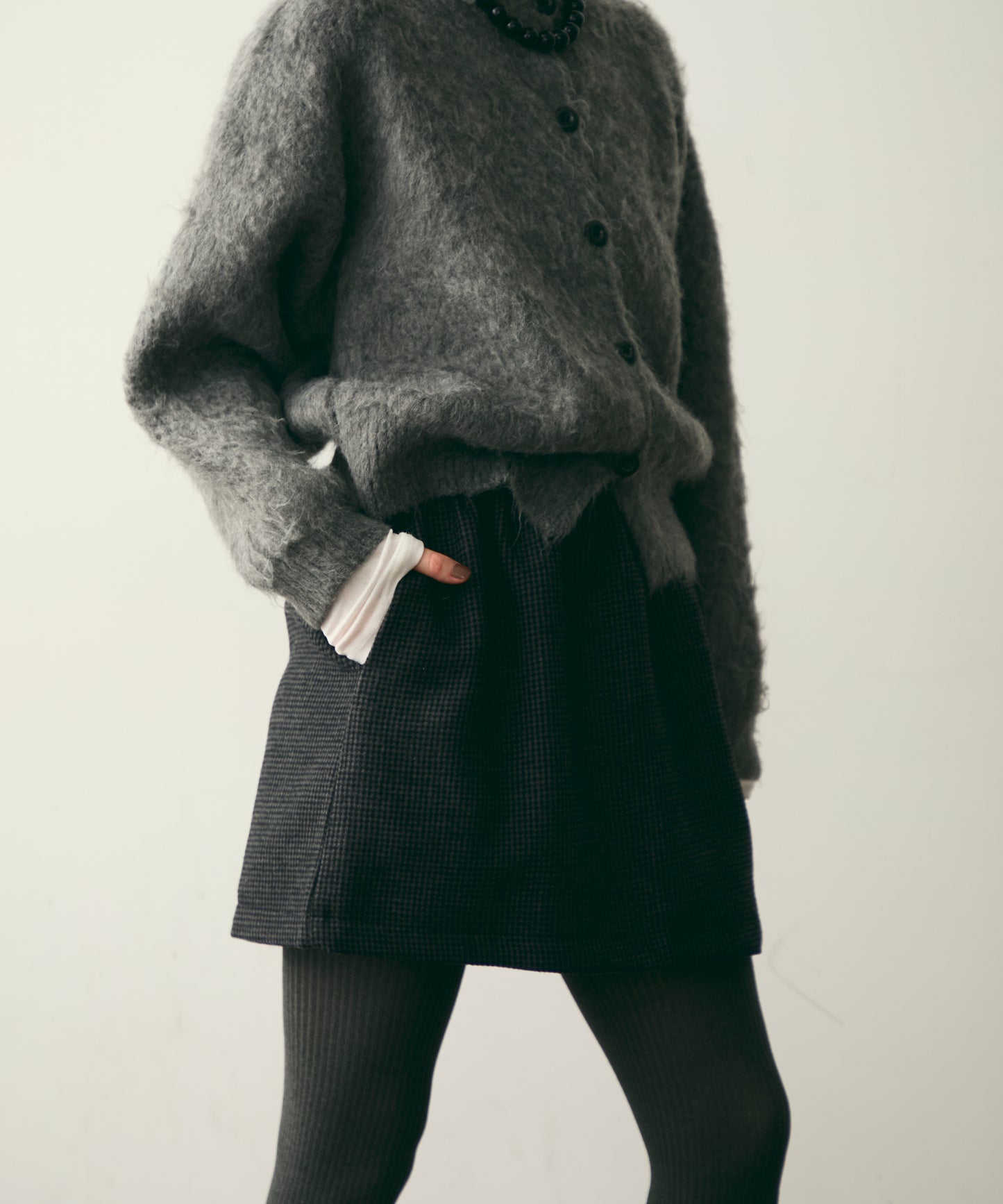 【裏起毛】ツイードギャザーミニスカート