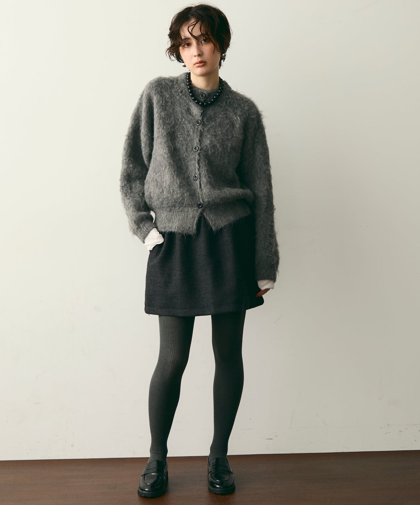 【裏起毛】ツイードギャザーミニスカート