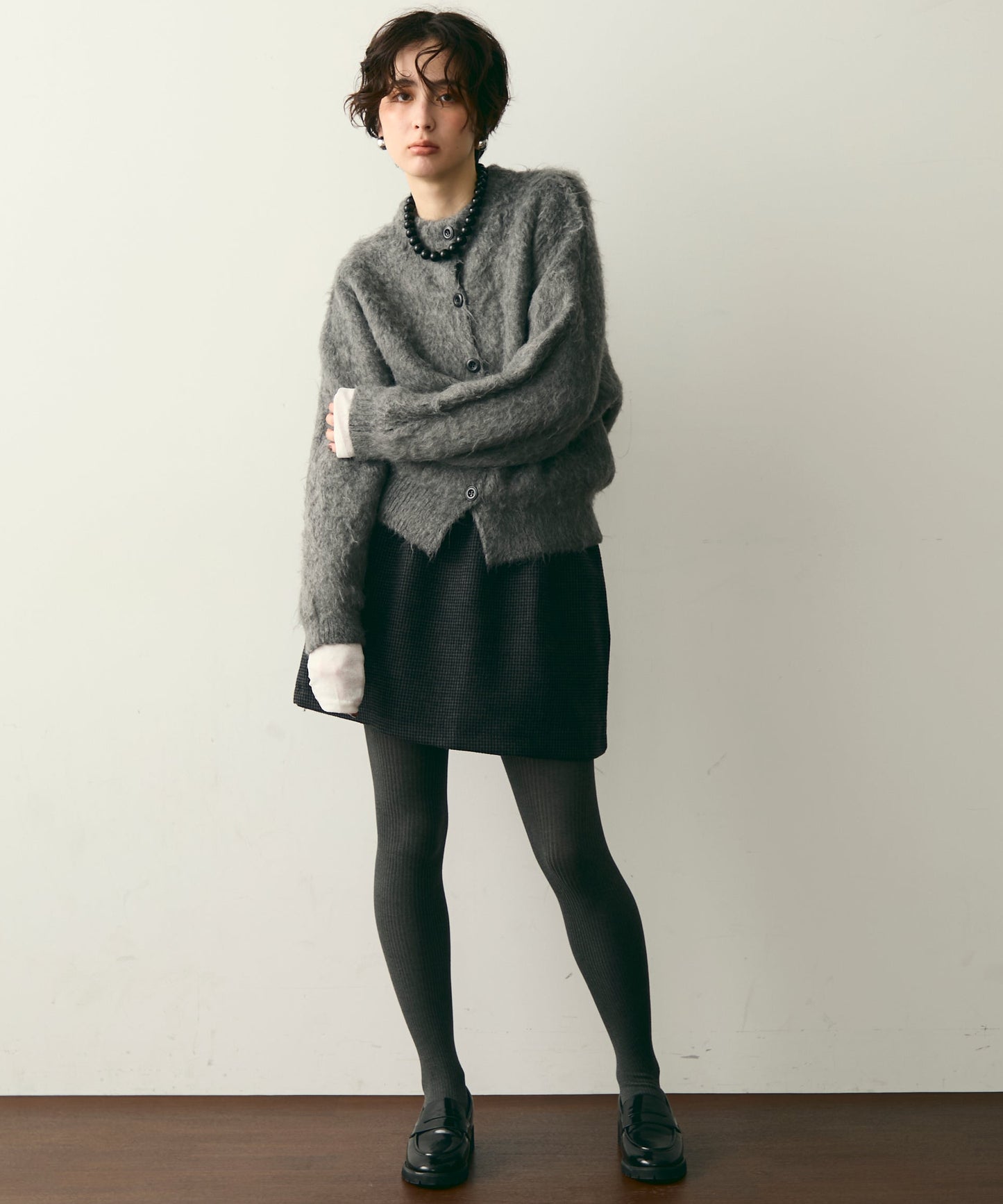 【裏起毛】ツイードギャザーミニスカート