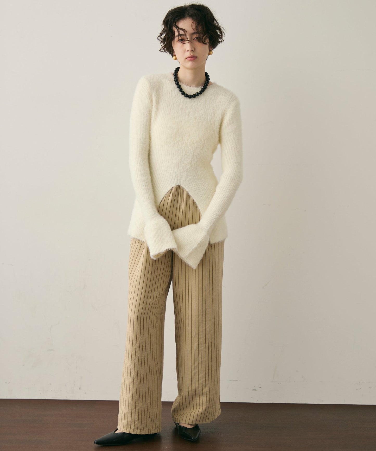 ピーチスキンストライプウエストギャザーイージーパンツ