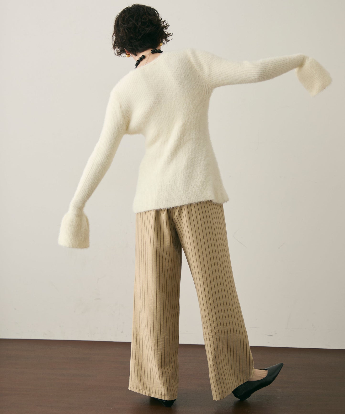 ピーチスキンストライプウエストギャザーイージーパンツ