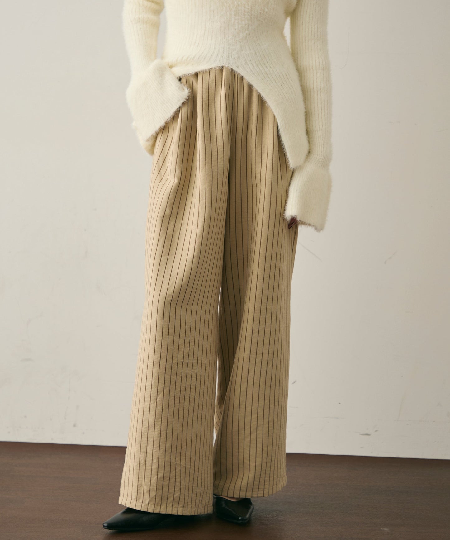 ピーチスキンストライプウエストギャザーイージーパンツ