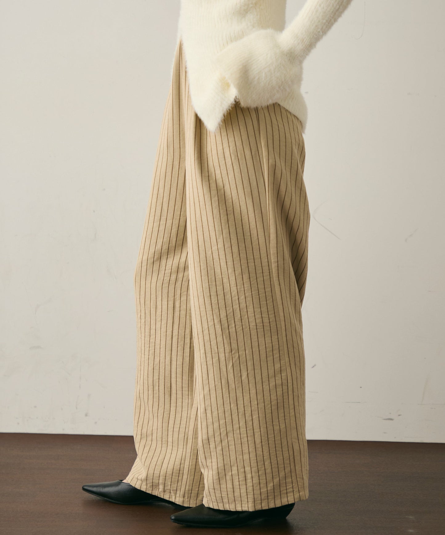 ピーチスキンストライプウエストギャザーイージーパンツ