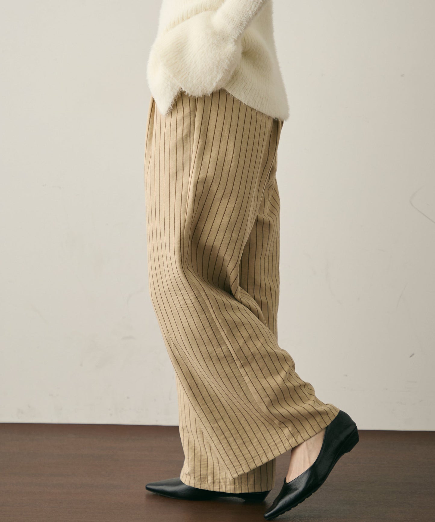 ピーチスキンストライプウエストギャザーイージーパンツ