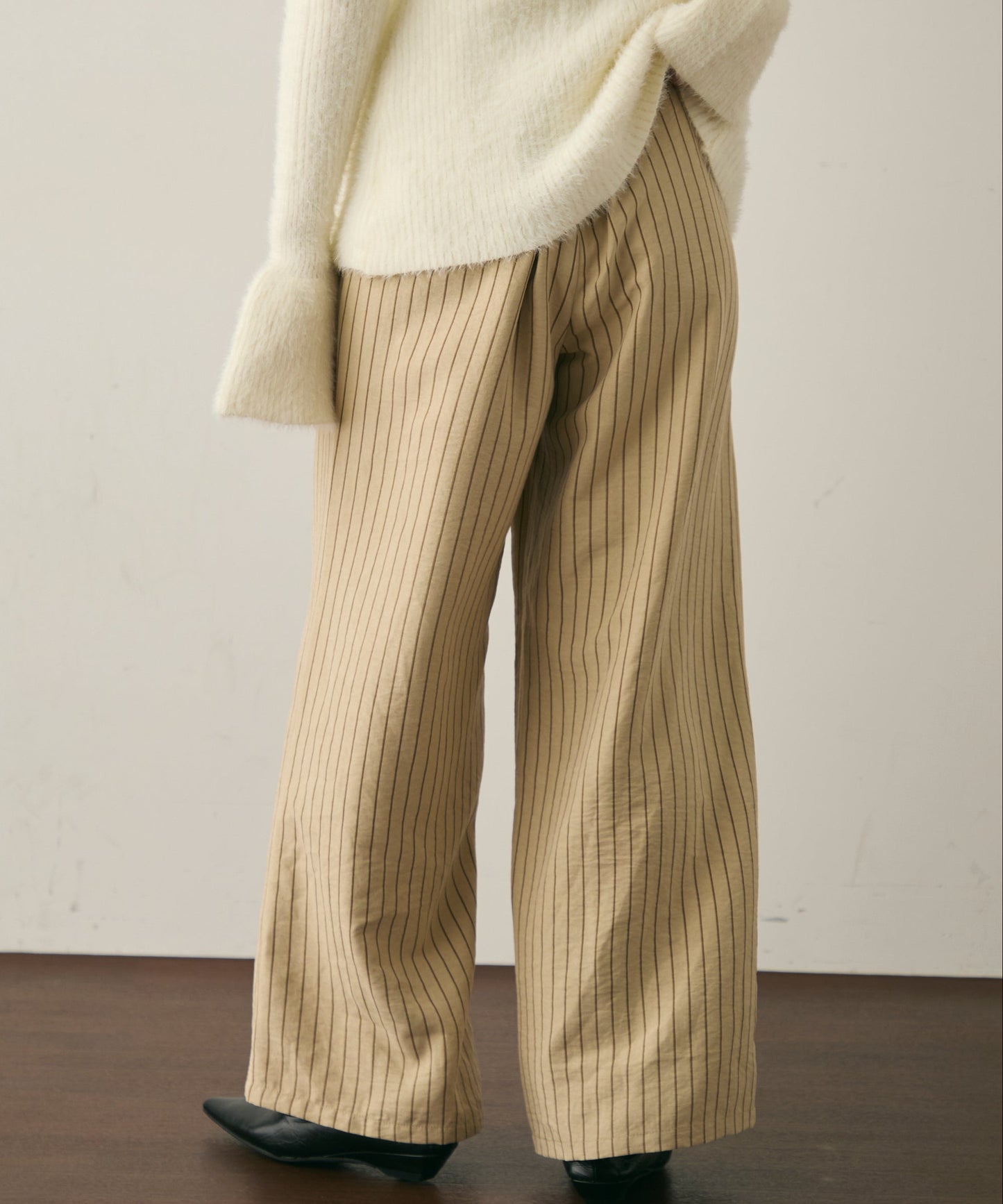 ピーチスキンストライプウエストギャザーイージーパンツ