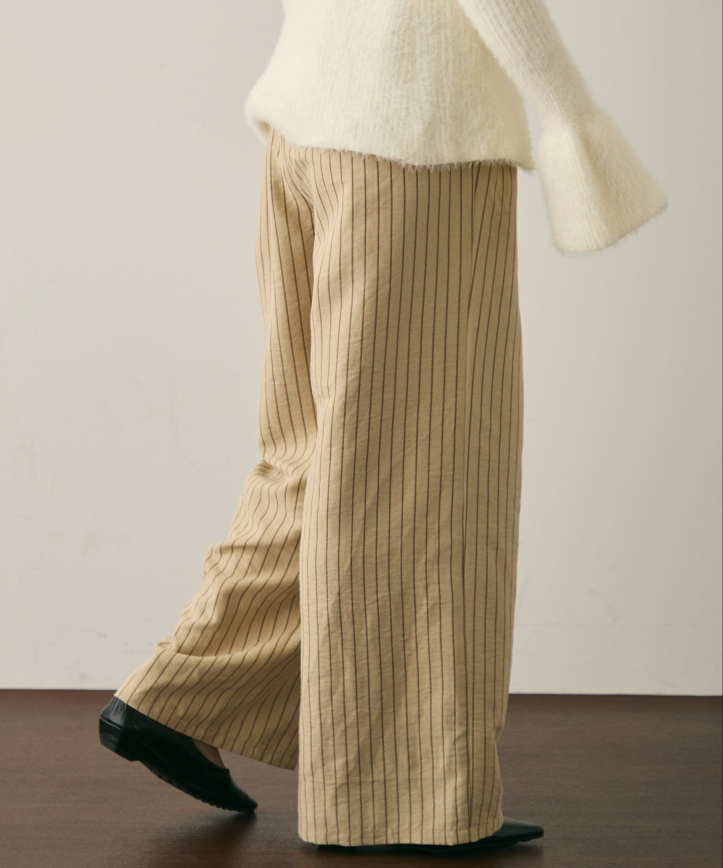 ピーチスキンストライプウエストギャザーイージーパンツ