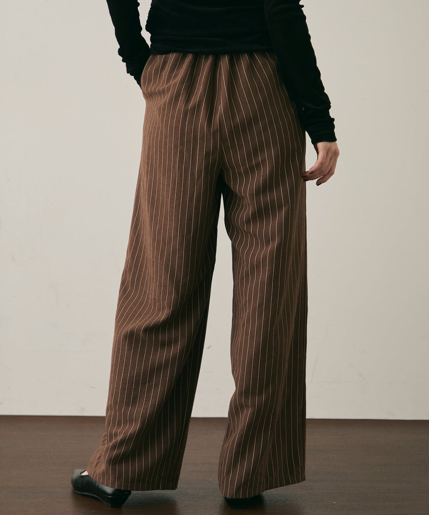 ピーチスキンストライプウエストギャザーイージーパンツ