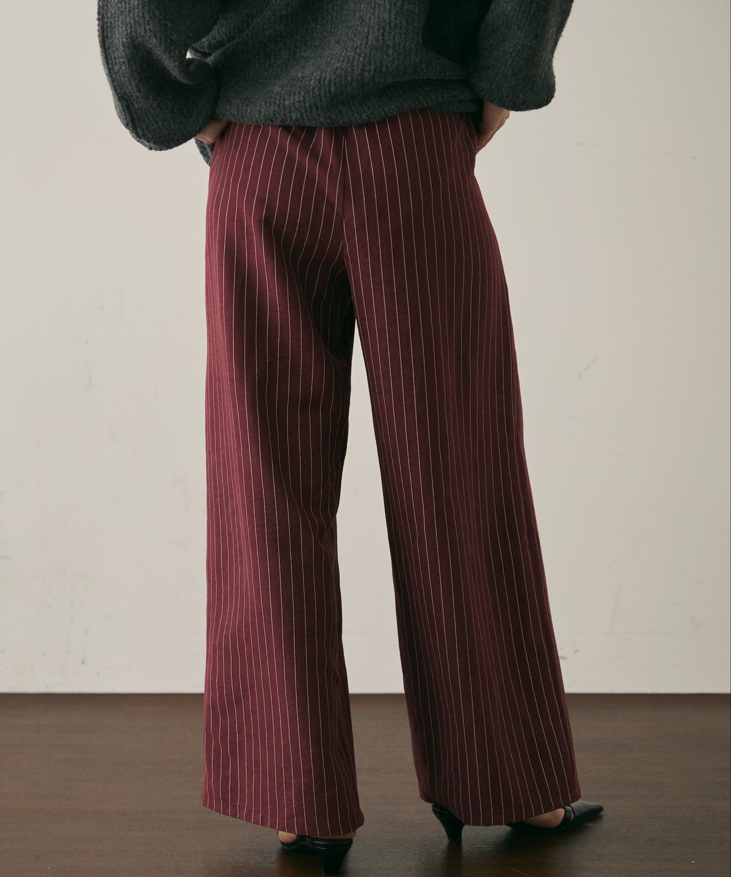 ピーチスキンストライプウエストギャザーイージーパンツ