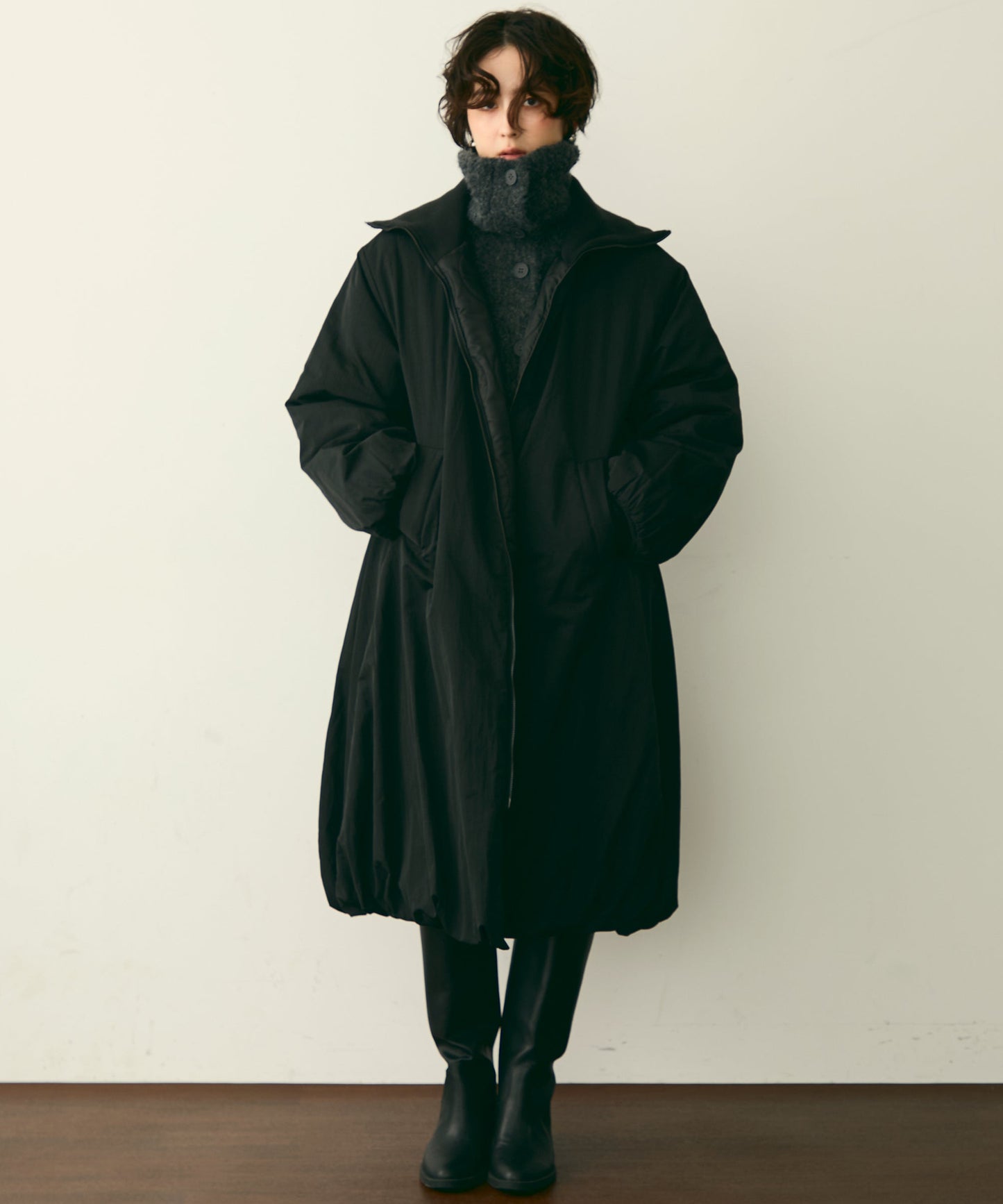 T/Nタフタ中わたバルーンリブコート