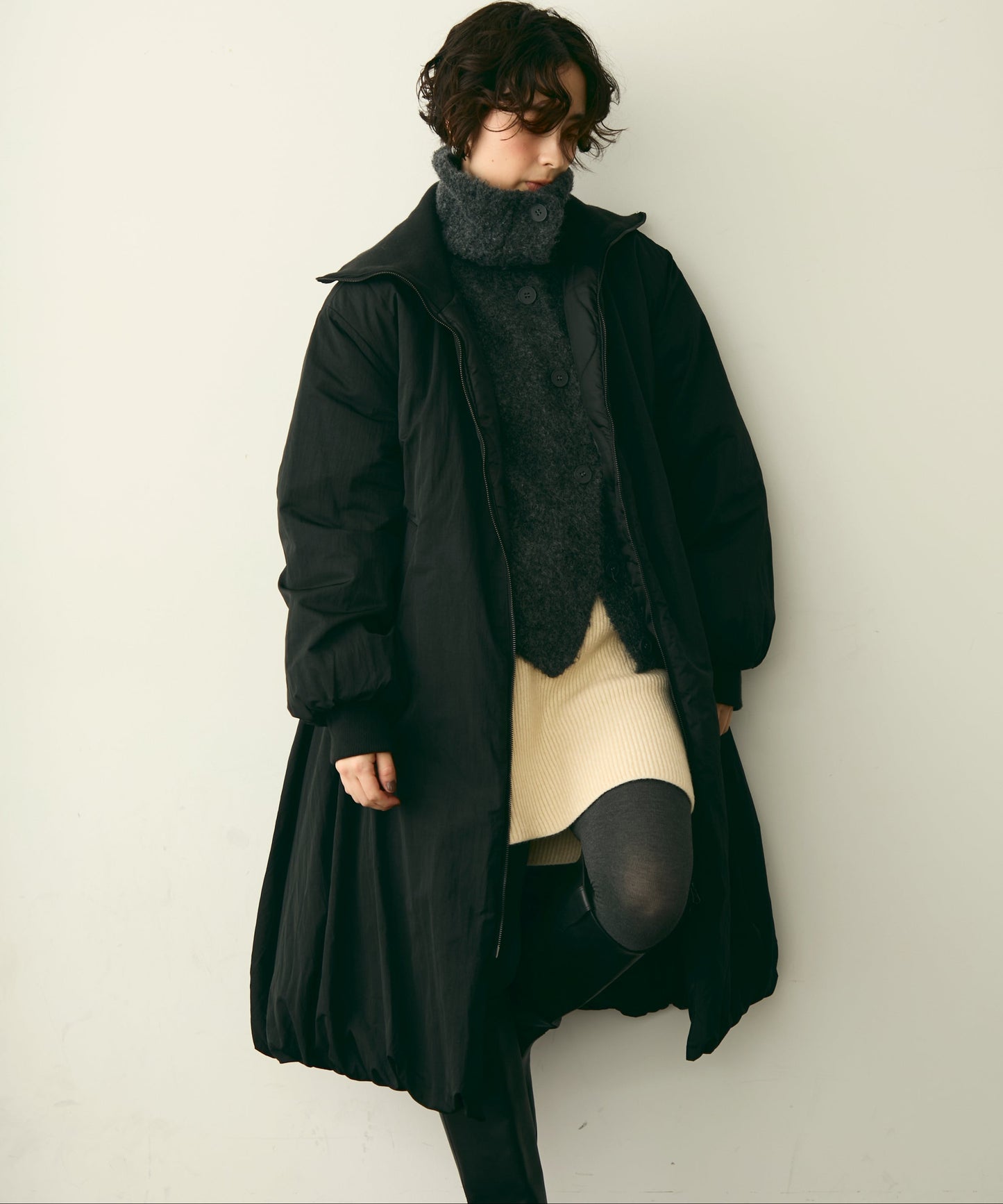 T/Nタフタ中わたバルーンリブコート