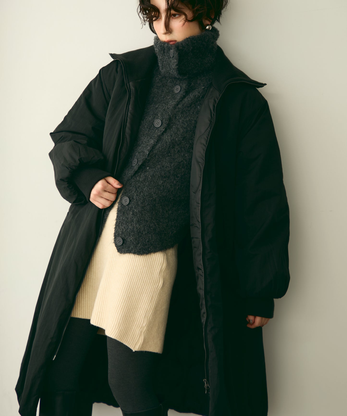 T/Nタフタ中わたバルーンリブコート