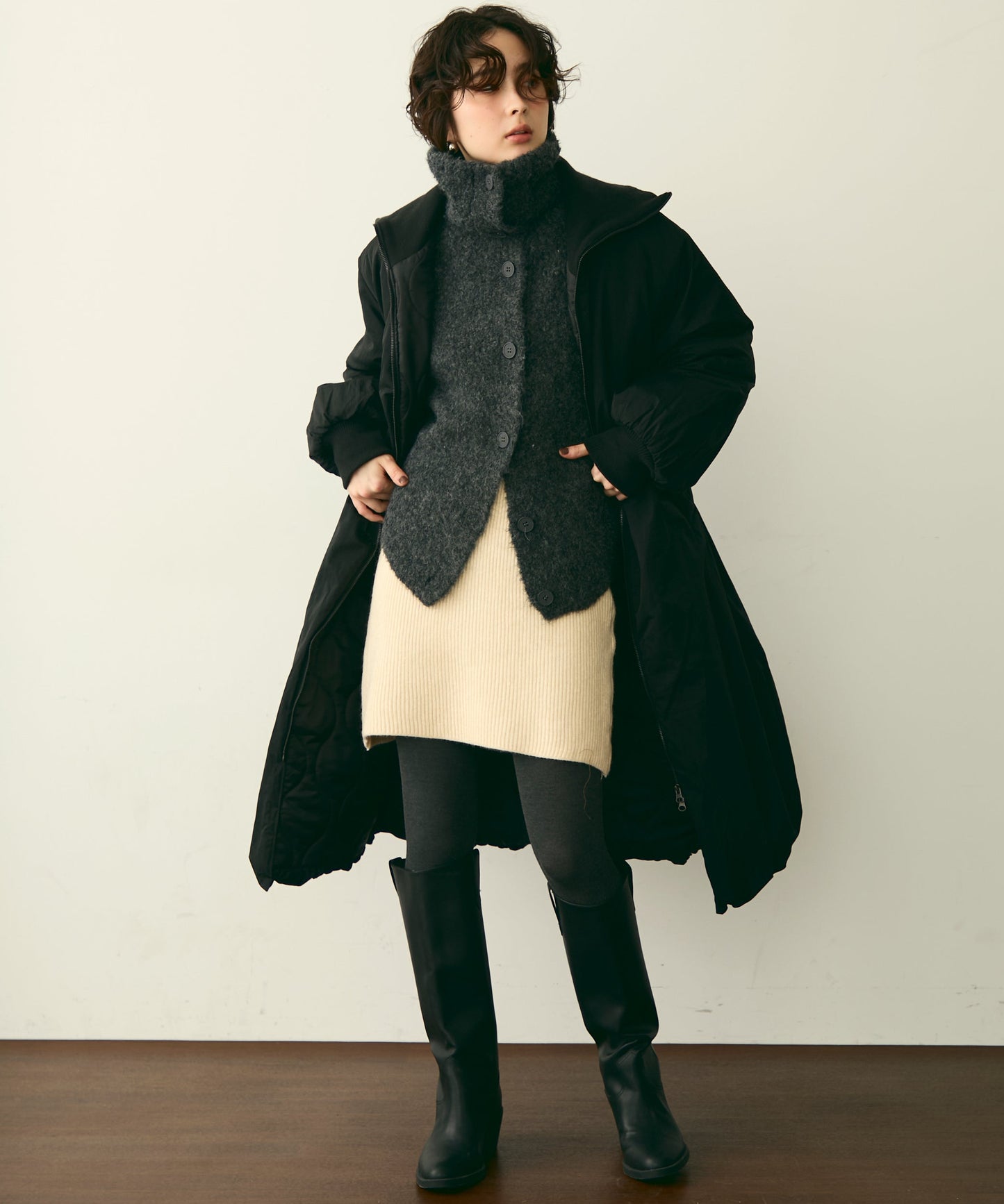 T/Nタフタ中わたバルーンリブコート