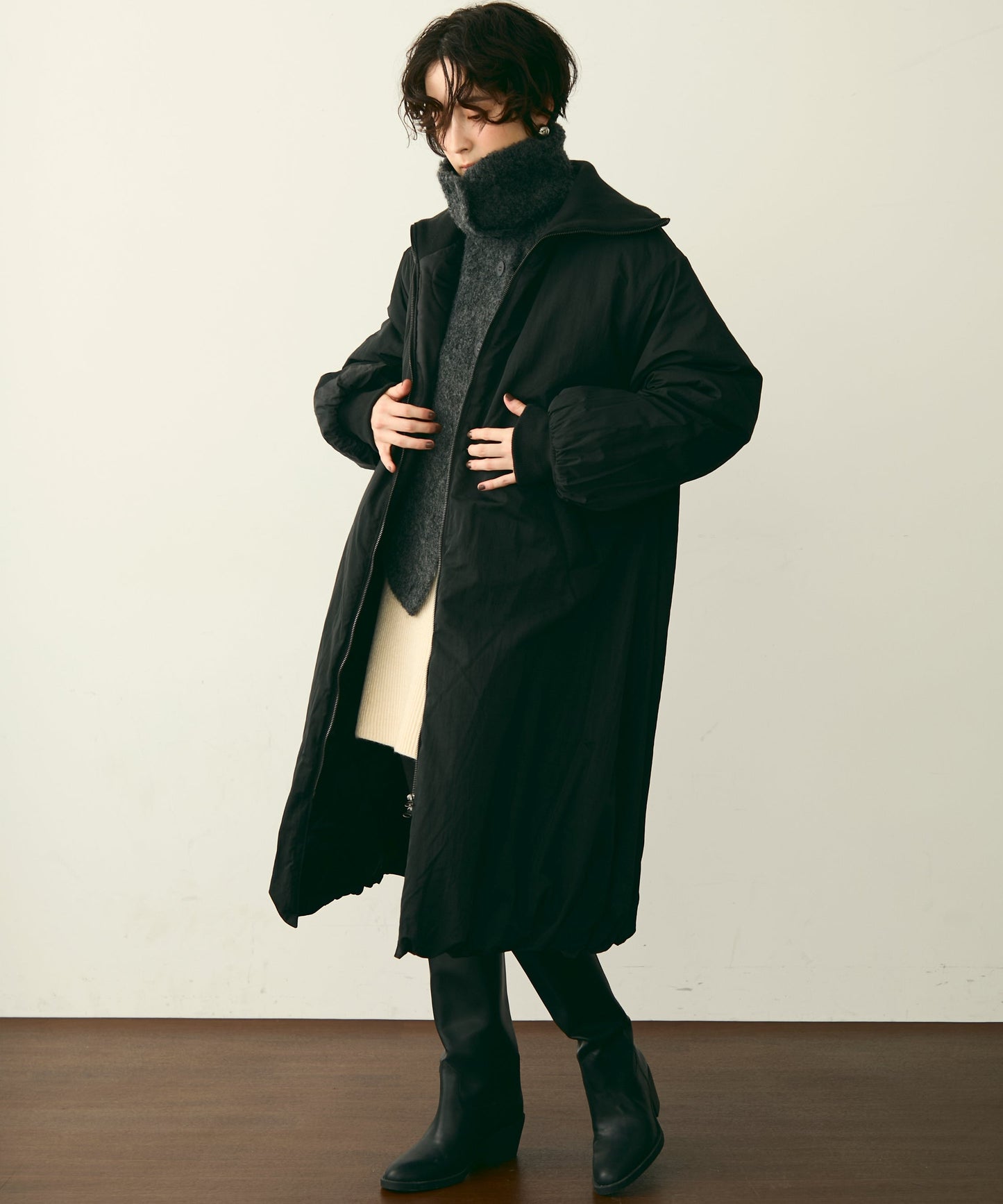 T/Nタフタ中わたバルーンリブコート