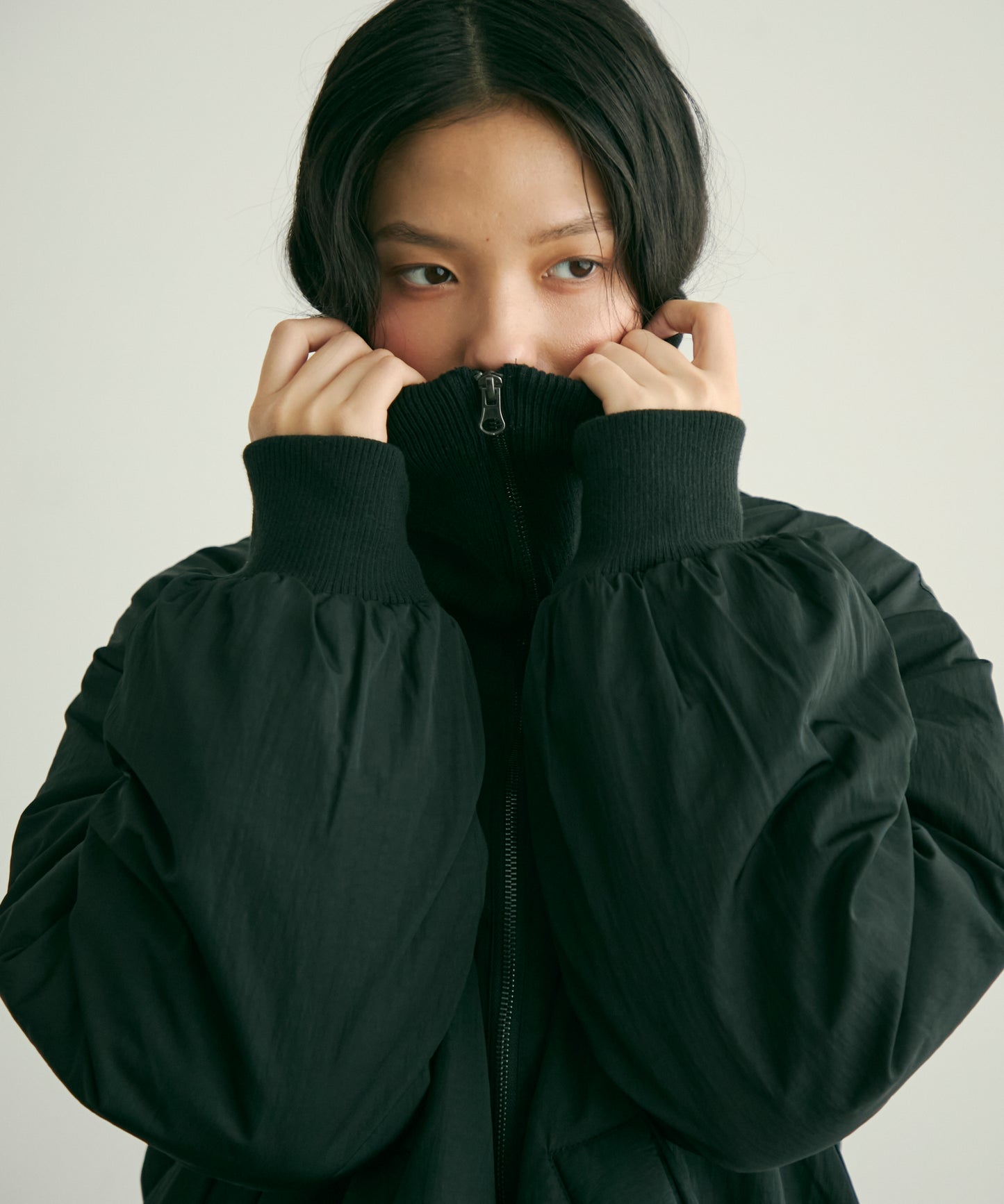 T/Nタフタ中わたバルーンリブコート