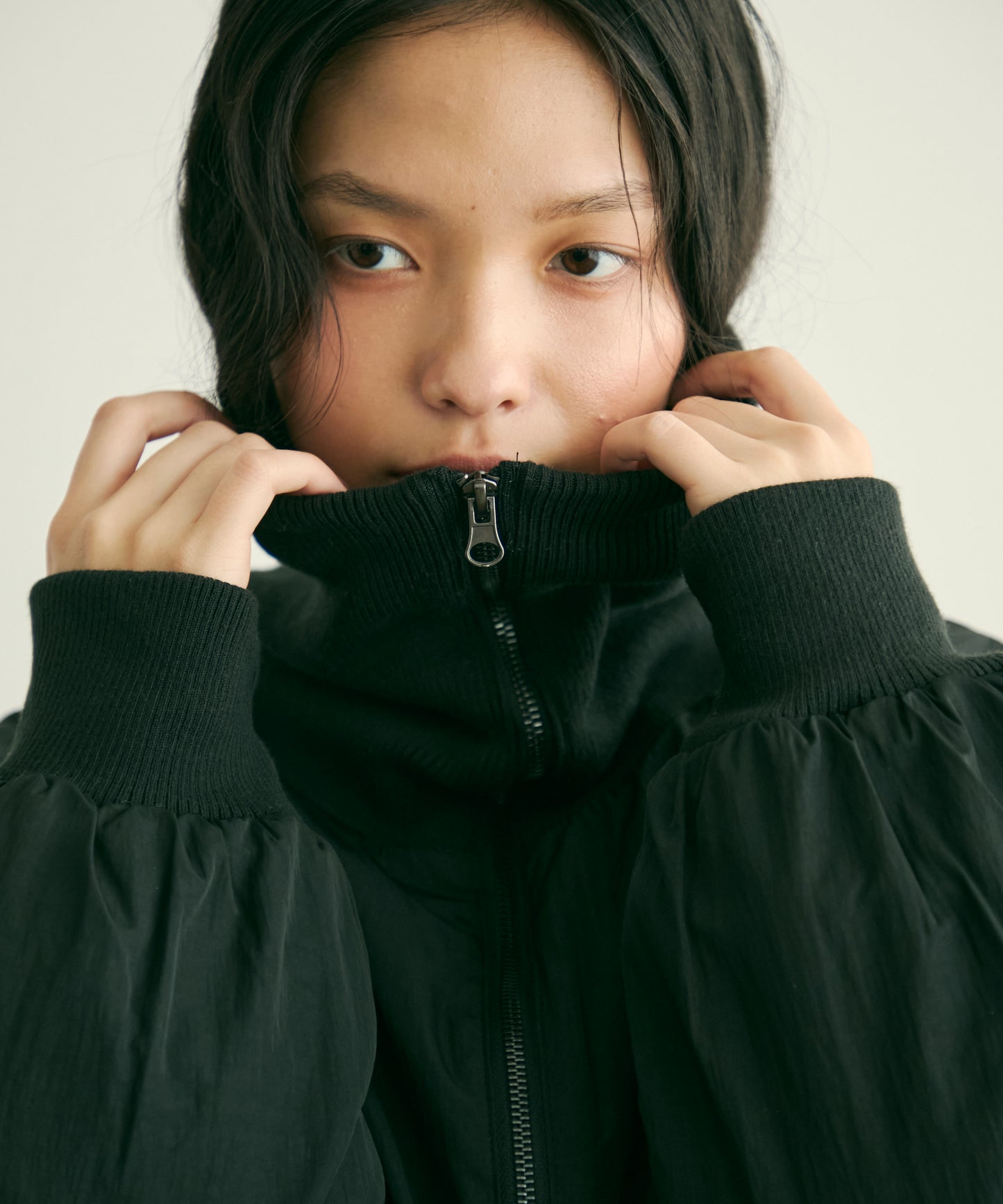 T/Nタフタ中わたバルーンリブコート