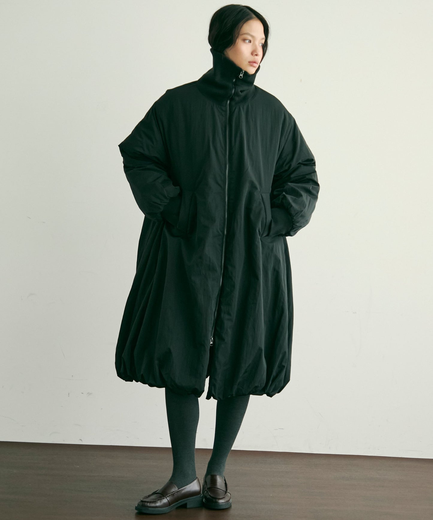 T/Nタフタ中わたバルーンリブコート