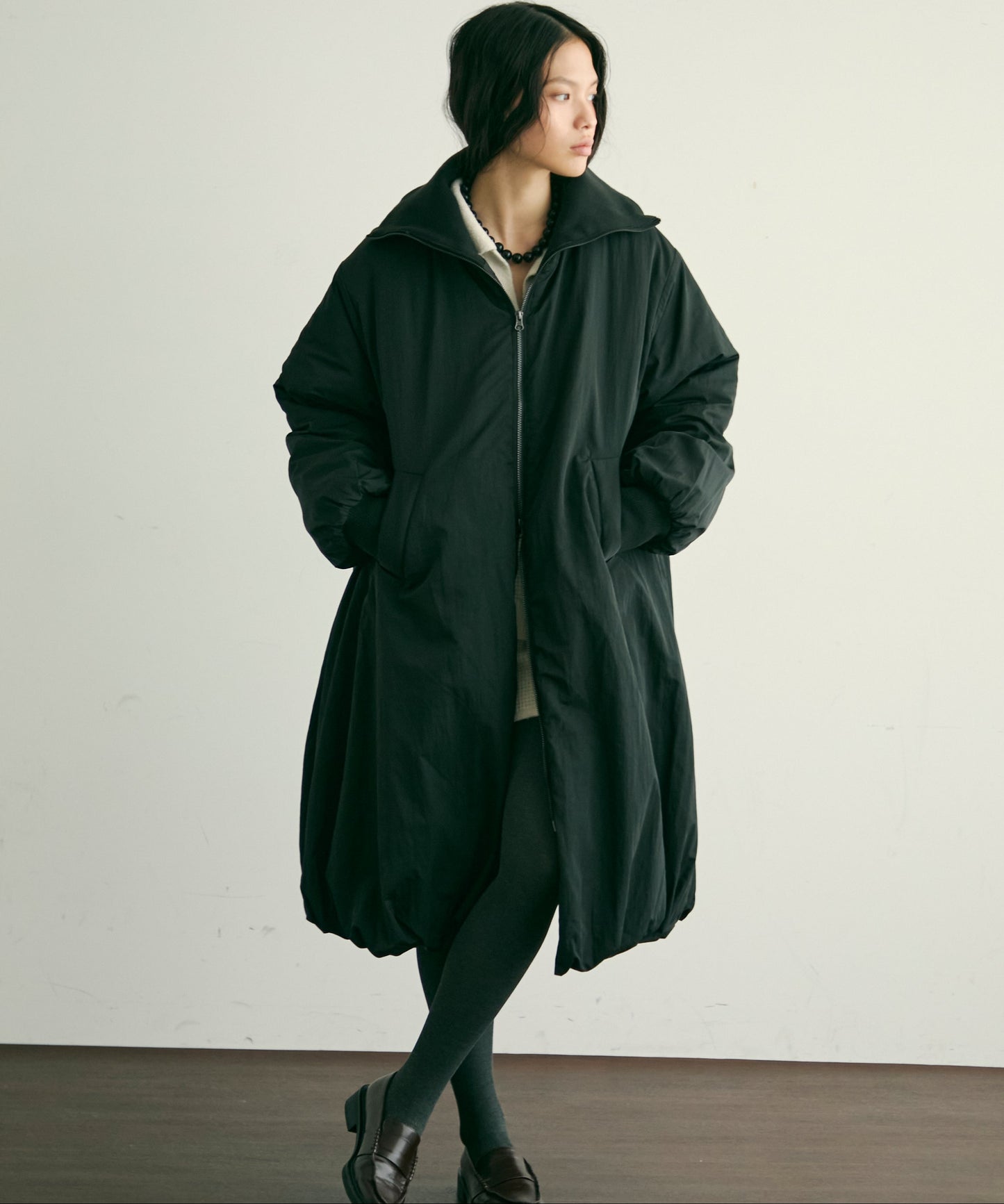 T/Nタフタ中わたバルーンリブコート