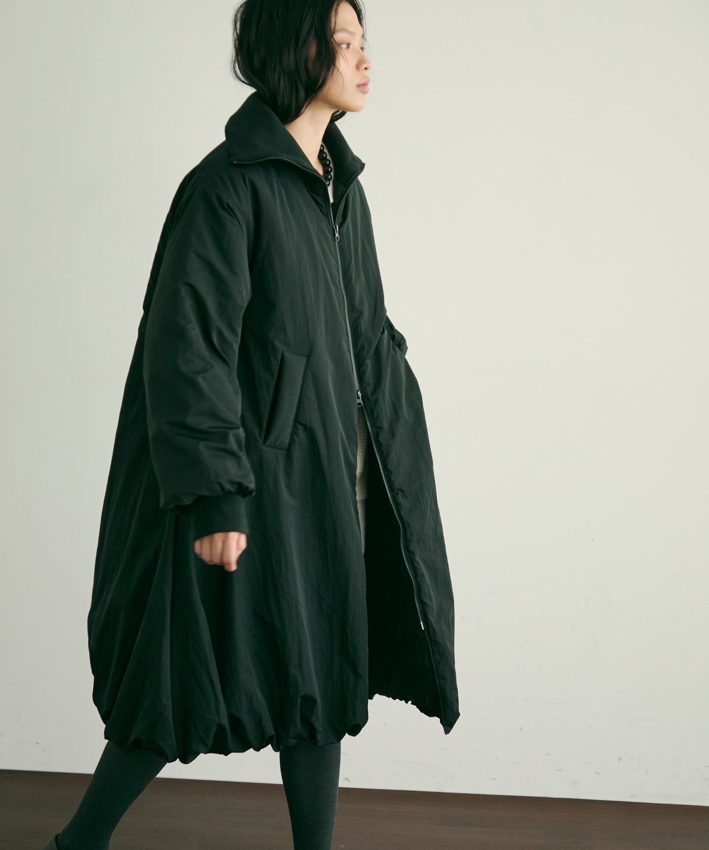 T/Nタフタ中わたバルーンリブコート