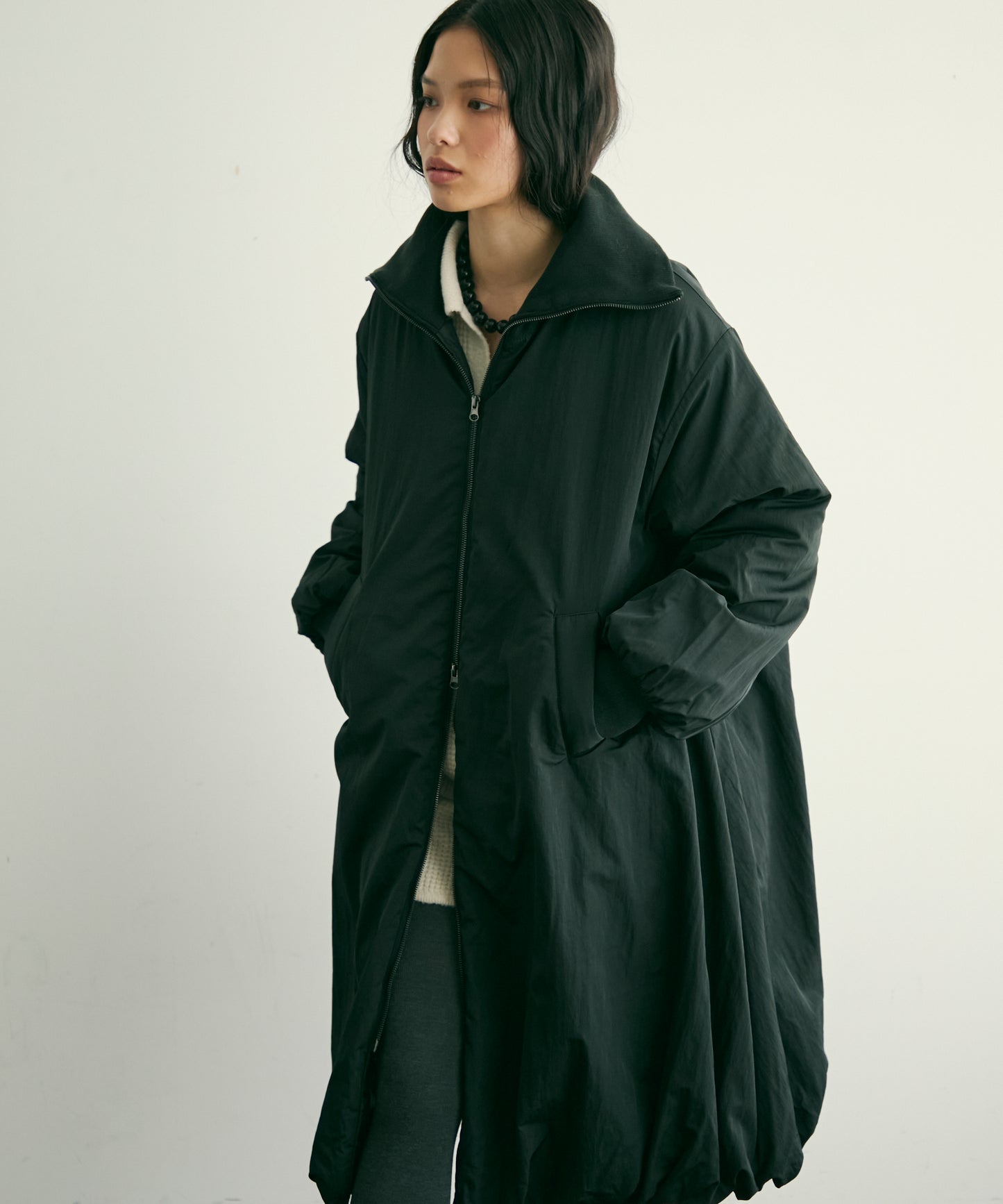 T/Nタフタ中わたバルーンリブコート