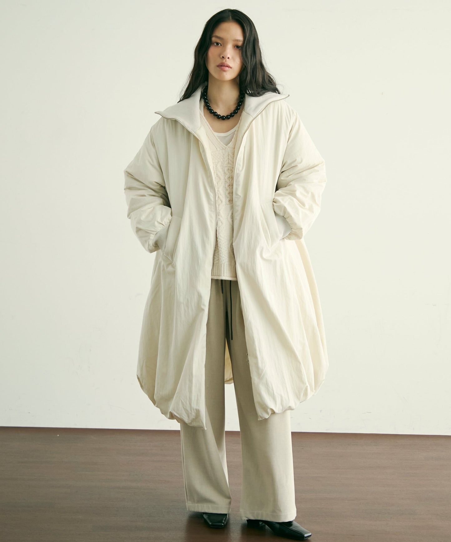 T/Nタフタ中わたバルーンリブコート