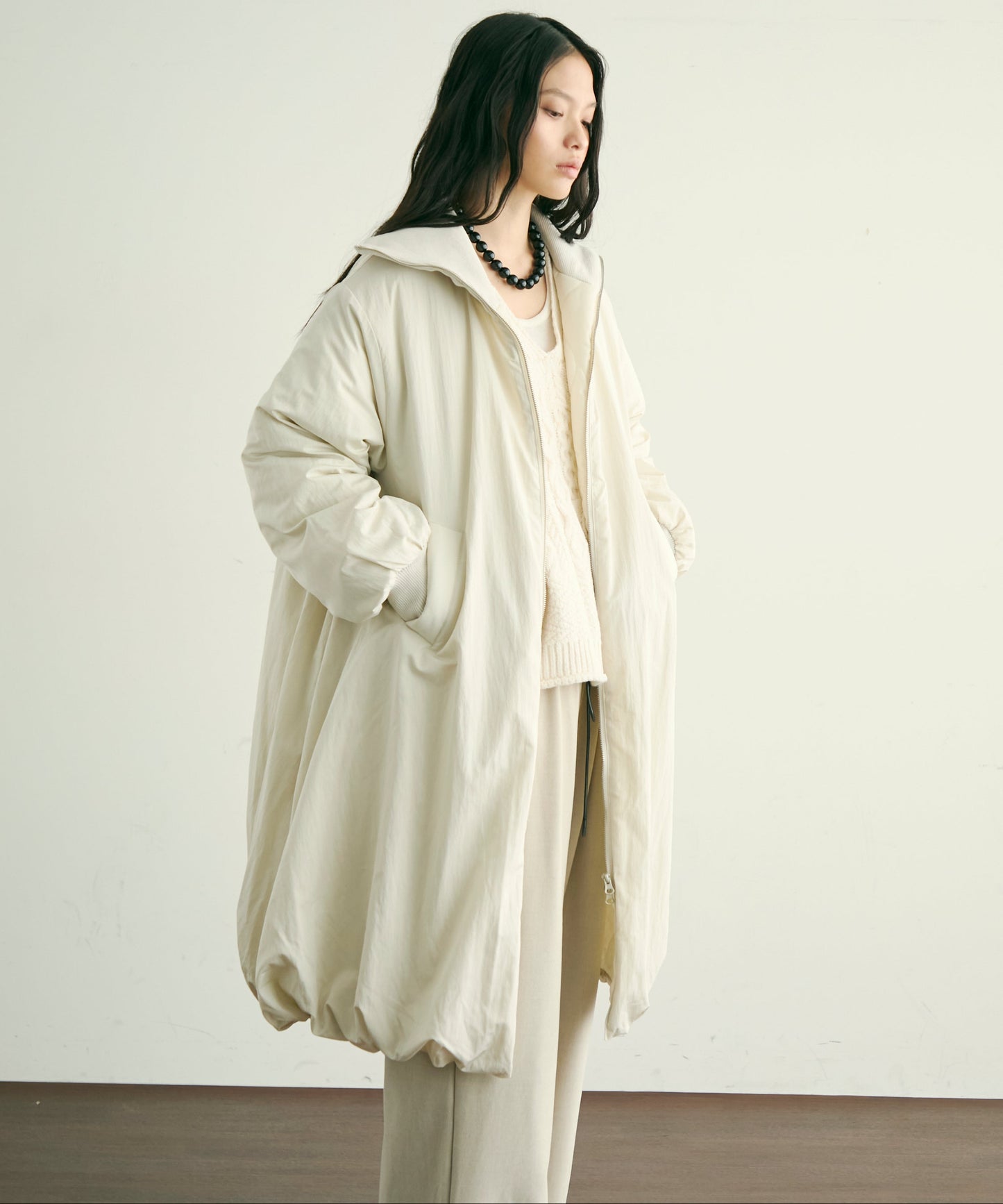 T/Nタフタ中わたバルーンリブコート