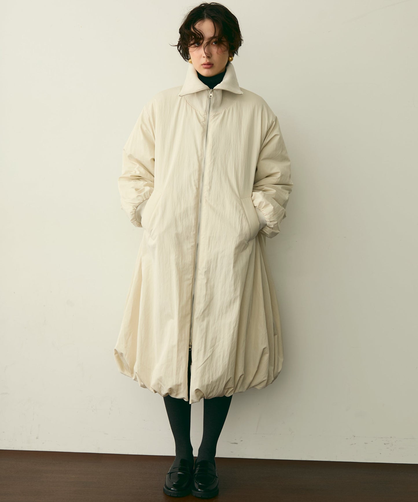 T/Nタフタ中わたバルーンリブコート