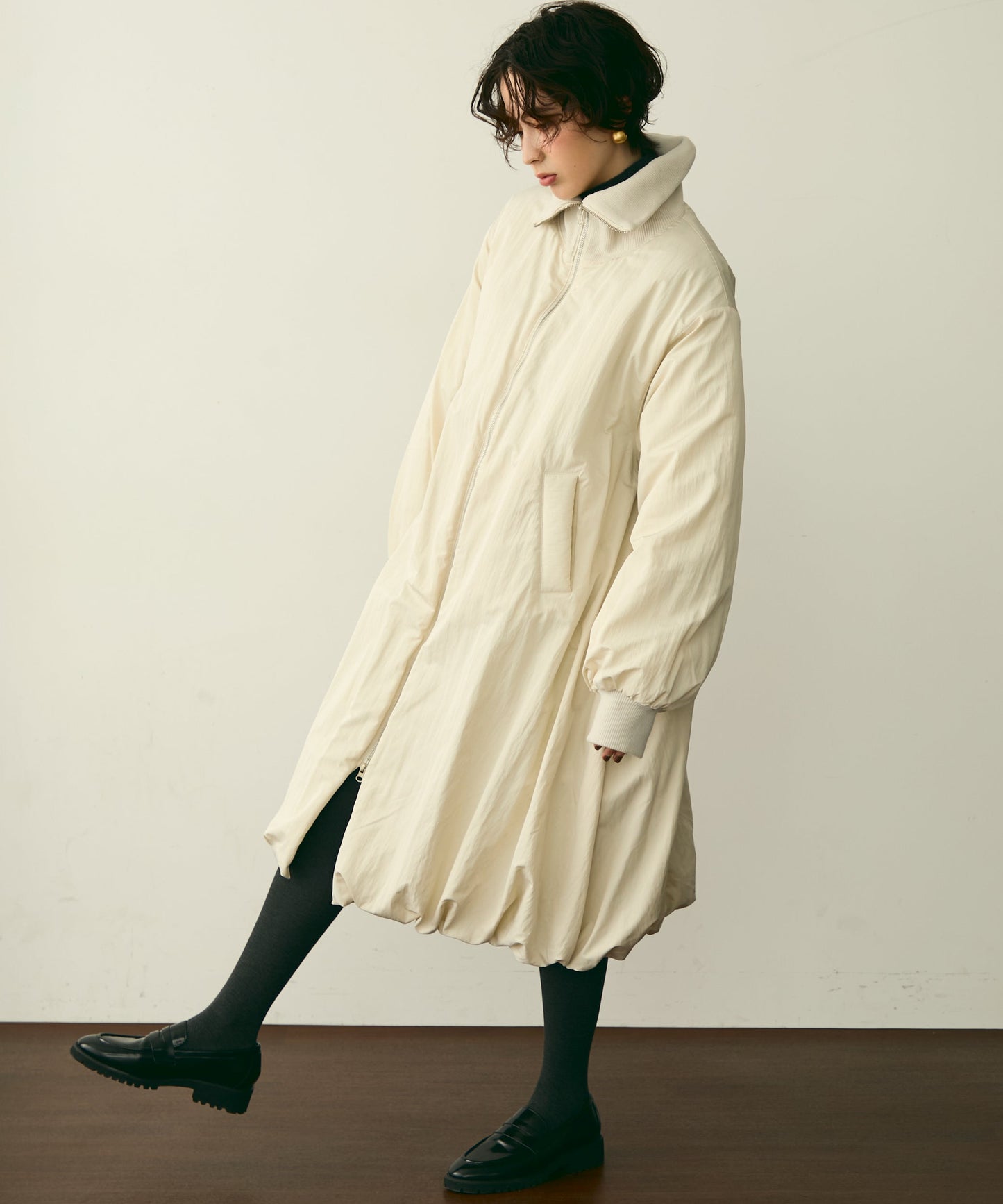 T/Nタフタ中わたバルーンリブコート