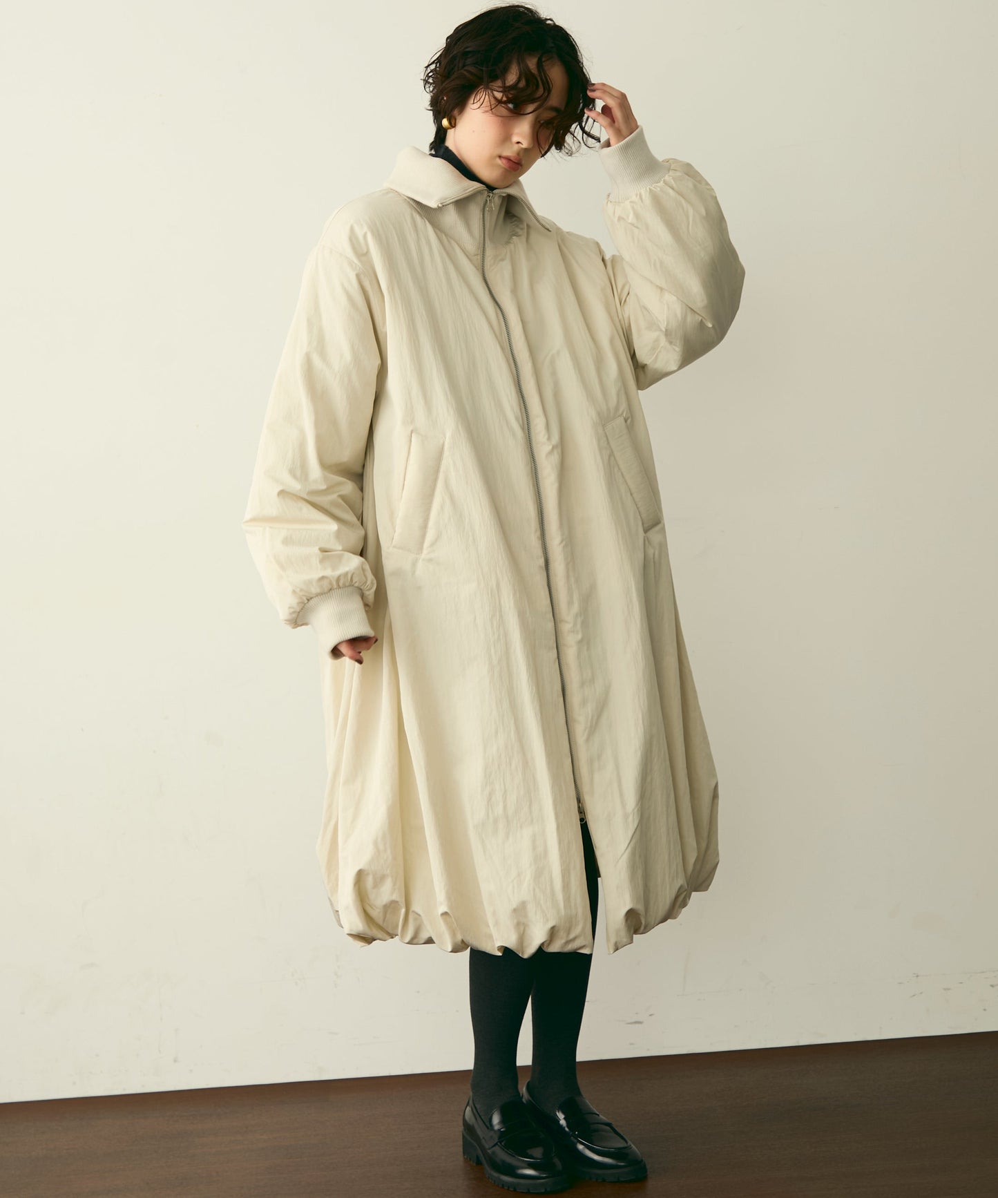 T/Nタフタ中わたバルーンリブコート