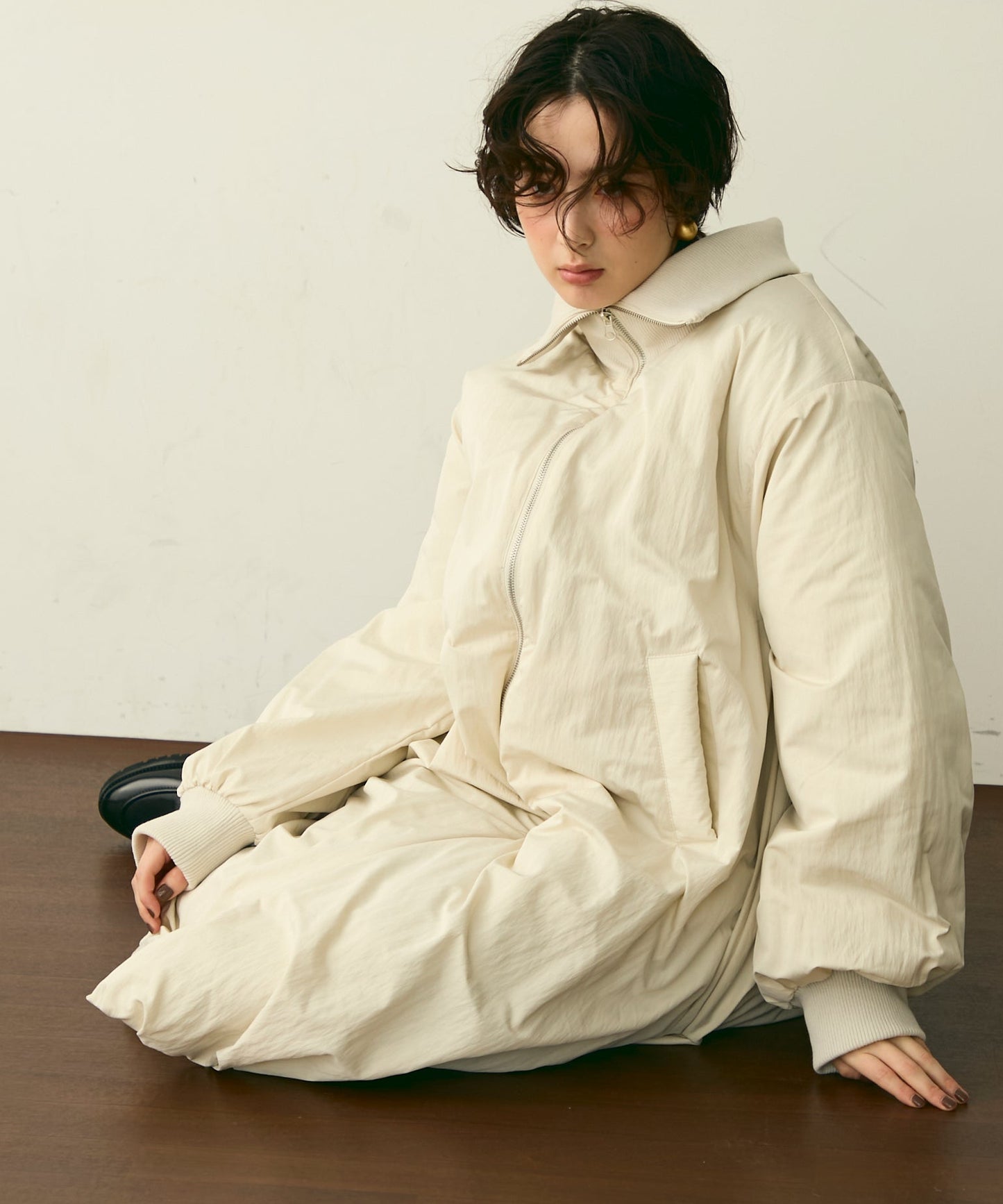 T/Nタフタ中わたバルーンリブコート