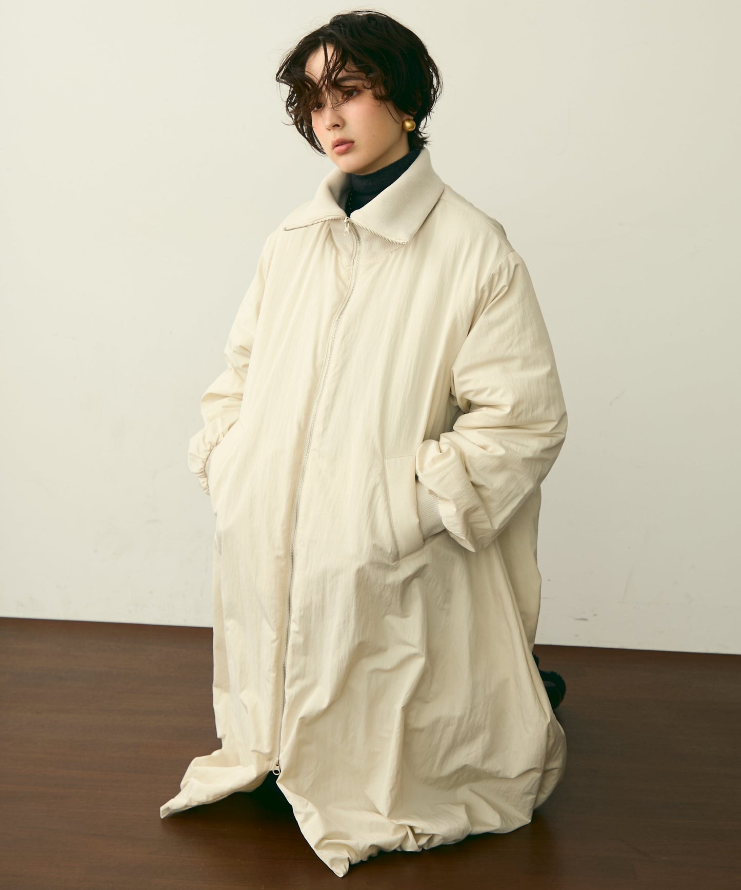 T/Nタフタ中わたバルーンリブコート