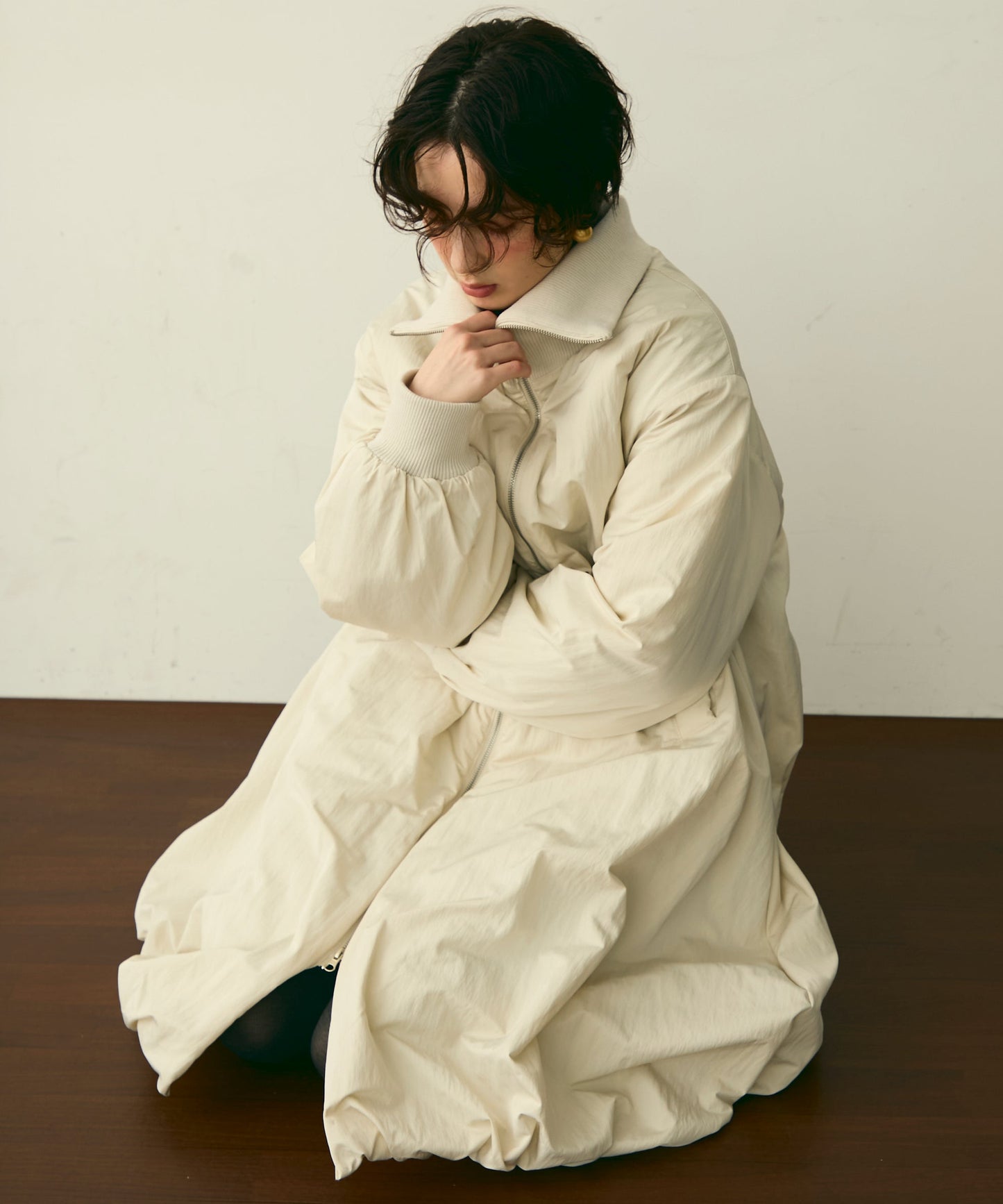 T/Nタフタ中わたバルーンリブコート